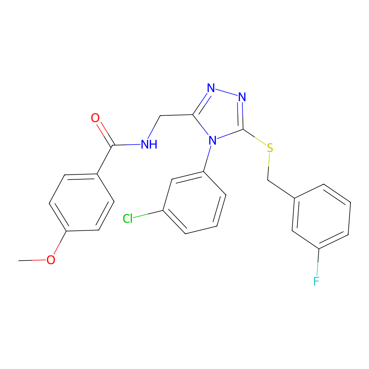 N-[[4-(3-chlorophenyl)-5-[(3-fluorophenyl)methylsulfanyl]-1,2,4-triazol-3-yl]methyl]-4-methoxybenzamide molecular structure, CAS 476449-62-4