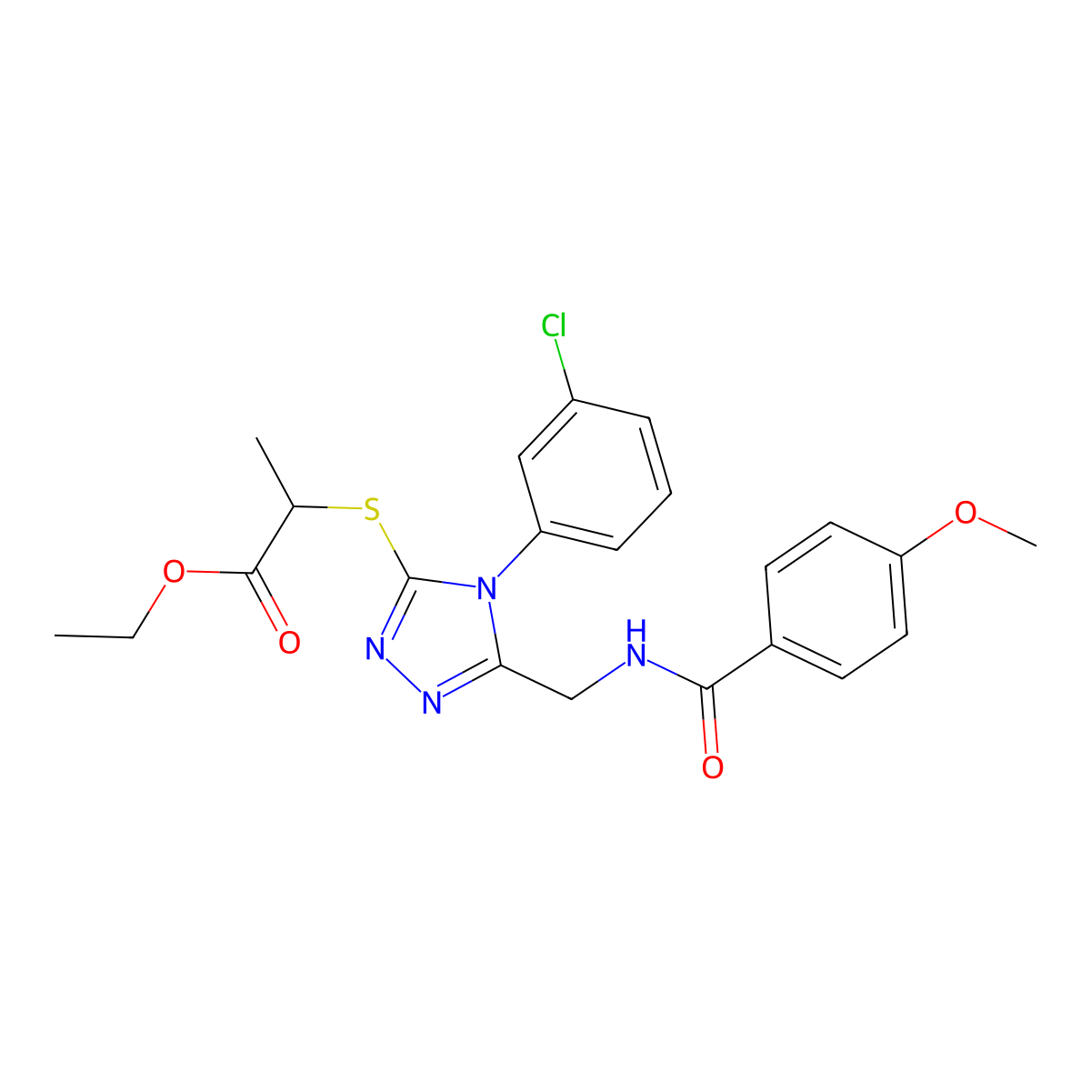 ethyl 2-((4-(3-chlorophenyl)-5-((4-methoxybenzamido)methyl)-4H-1,2,4-triazol-3-yl)thio)propanoate molecular structure, CAS 476449-68-0