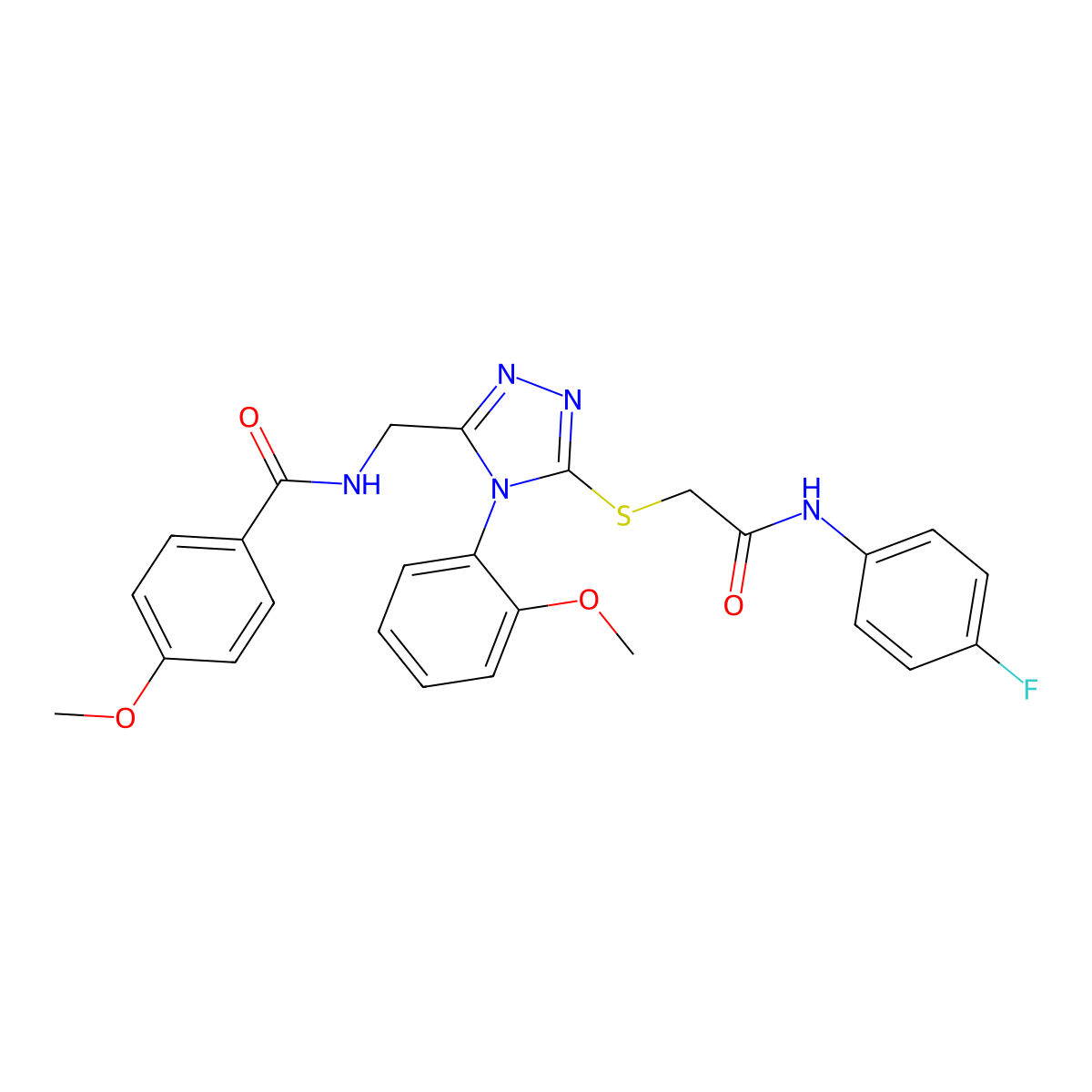 N-((5-((2-((4-fluorophenyl)amino)-2-oxoethyl)thio)-4-(2-methoxyphenyl)-4H-1,2,4-triazol-3-yl)methyl)-4-methoxybenzamide molecular structure, CAS 476450-38-1