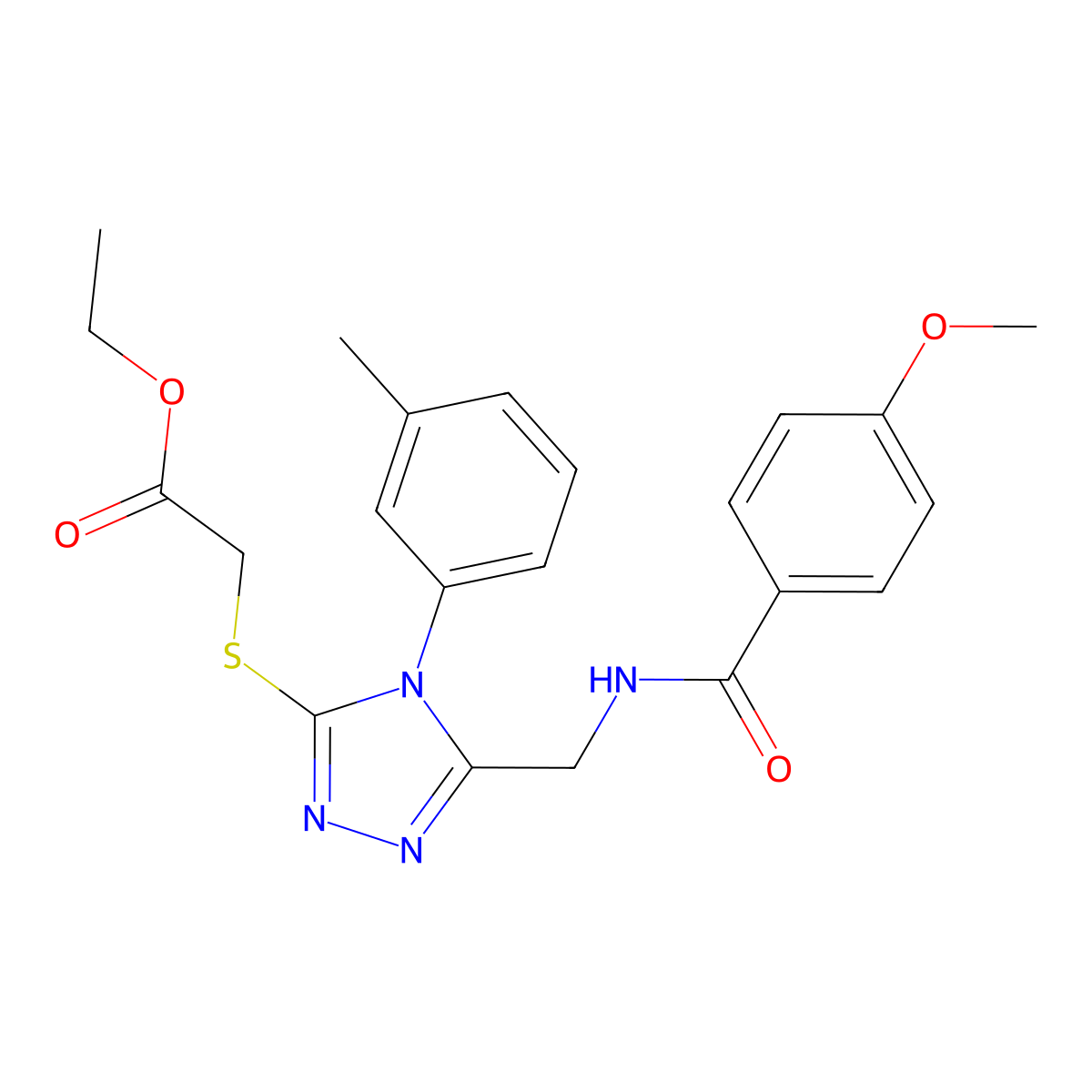 ethyl 2-((5-((4-methoxybenzamido)methyl)-4-(m-tolyl)-4H-1,2,4-triazol-3-yl)thio)acetate molecular structure, CAS 476450-53-0
