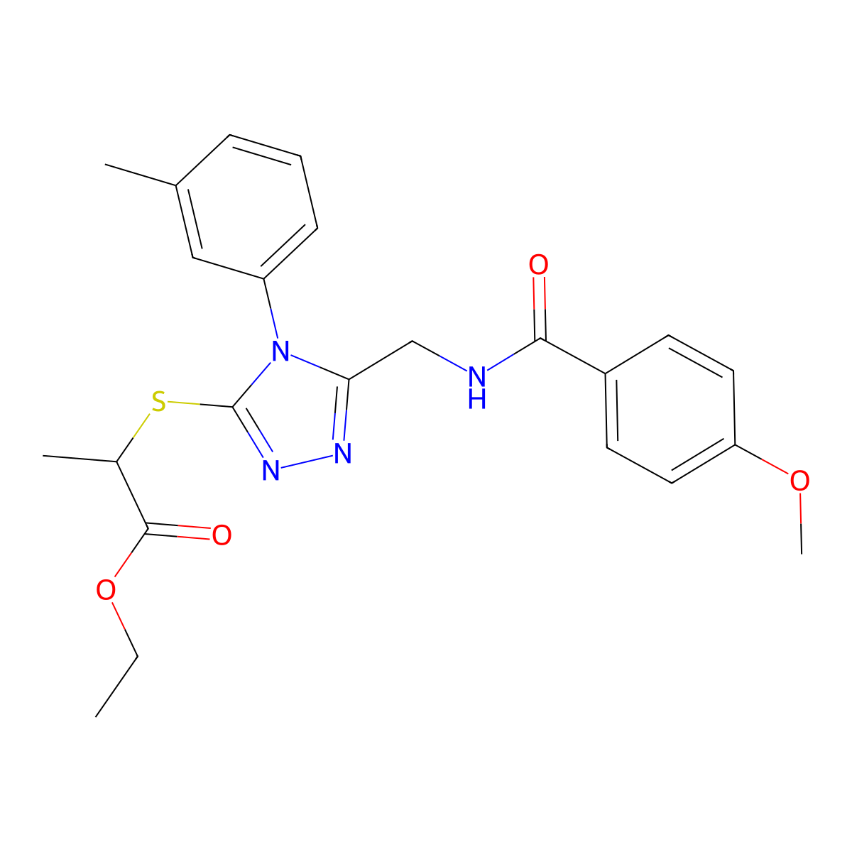 ethyl 2-((5-((4-methoxybenzamido)methyl)-4-(m-tolyl)-4H-1,2,4-triazol-3-yl)thio)propanoate molecular structure, CAS 476450-54-1