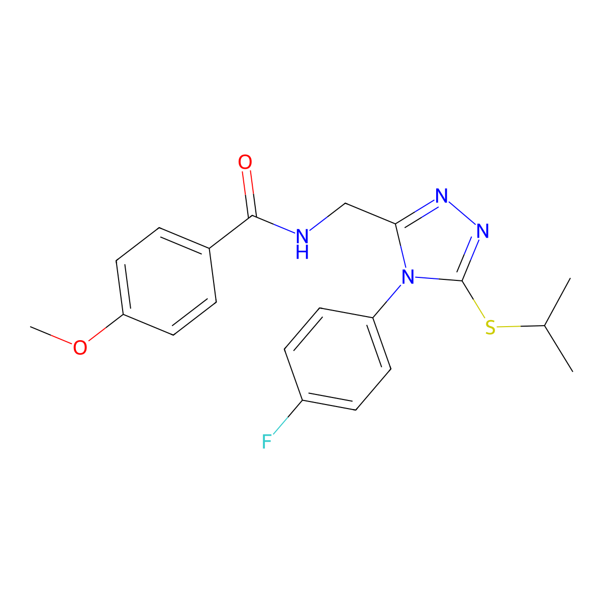 N-((4-(4-fluorophenyl)-5-(isopropylthio)-4H-1,2,4-triazol-3-yl)methyl)-4-methoxybenzamide molecular structure, CAS 476450-80-3