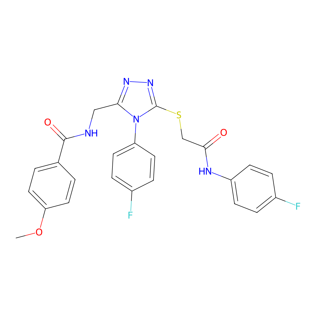 N-((4-(4-fluorophenyl)-5-((2-((4-fluorophenyl)amino)-2-oxoethyl)thio)-4H-1,2,4-triazol-3-yl)methyl)-4-methoxybenzamide molecular structure, CAS 476450-82-5