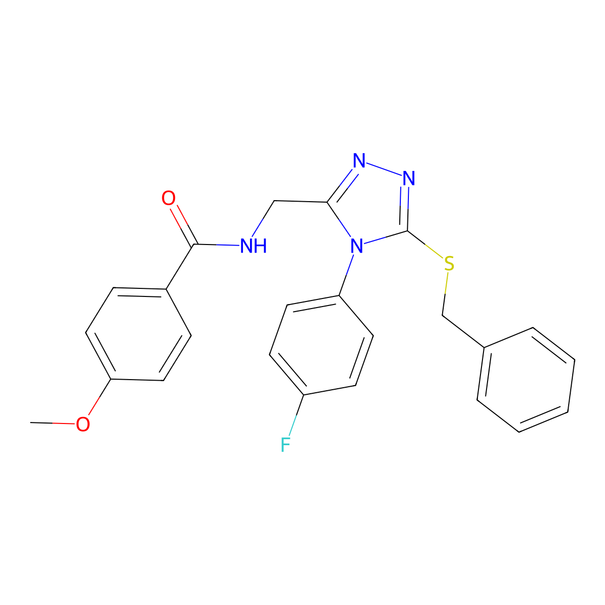 N-[[5-benzylsulfanyl-4-(4-fluorophenyl)-1,2,4-triazol-3-yl]methyl]-4-methoxybenzamide molecular structure, CAS 476450-90-5