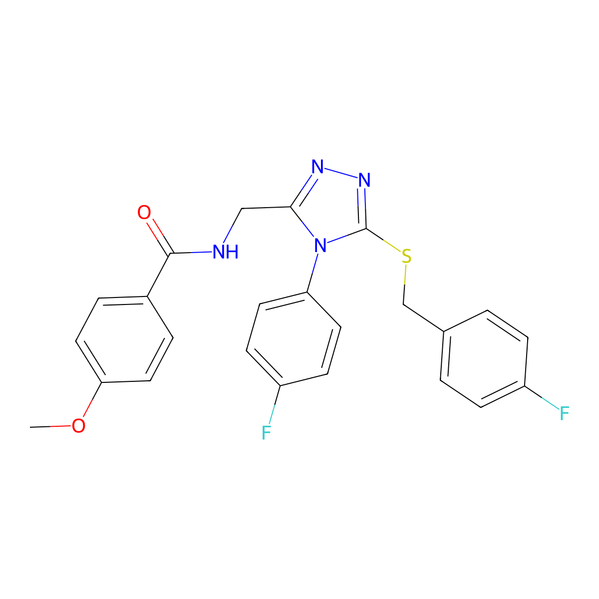 N-[[4-(4-fluorophenyl)-5-[(4-fluorophenyl)methylsulfanyl]-1,2,4-triazol-3-yl]methyl]-4-methoxybenzamide molecular structure, CAS 476450-91-6
