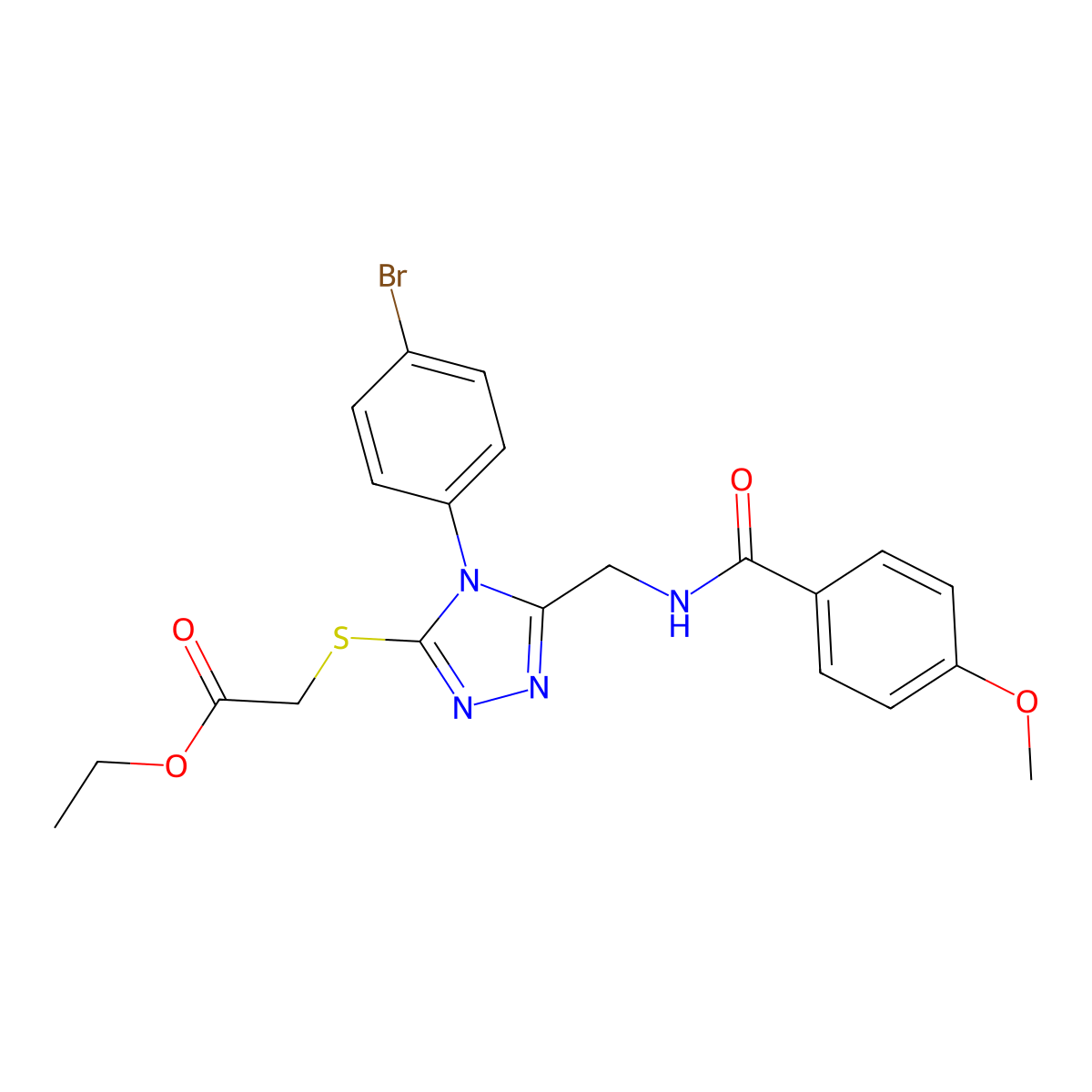 ethyl 2-((4-(4-bromophenyl)-5-((4-methoxybenzamido)methyl)-4H-1,2,4-triazol-3-yl)thio)acetate molecular structure, CAS 476451-20-4