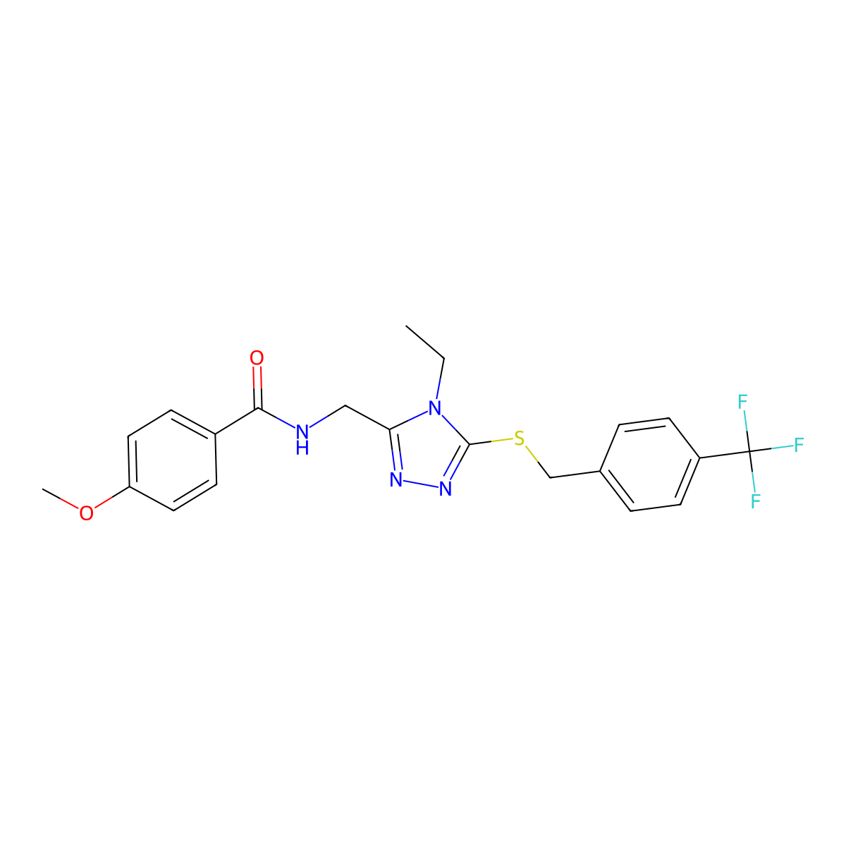 N-((4-ethyl-5-((4-(trifluoromethyl)benzyl)thio)-4H-1,2,4-triazol-3-yl)methyl)-4-methoxybenzamide molecular structure, CAS 476451-39-5