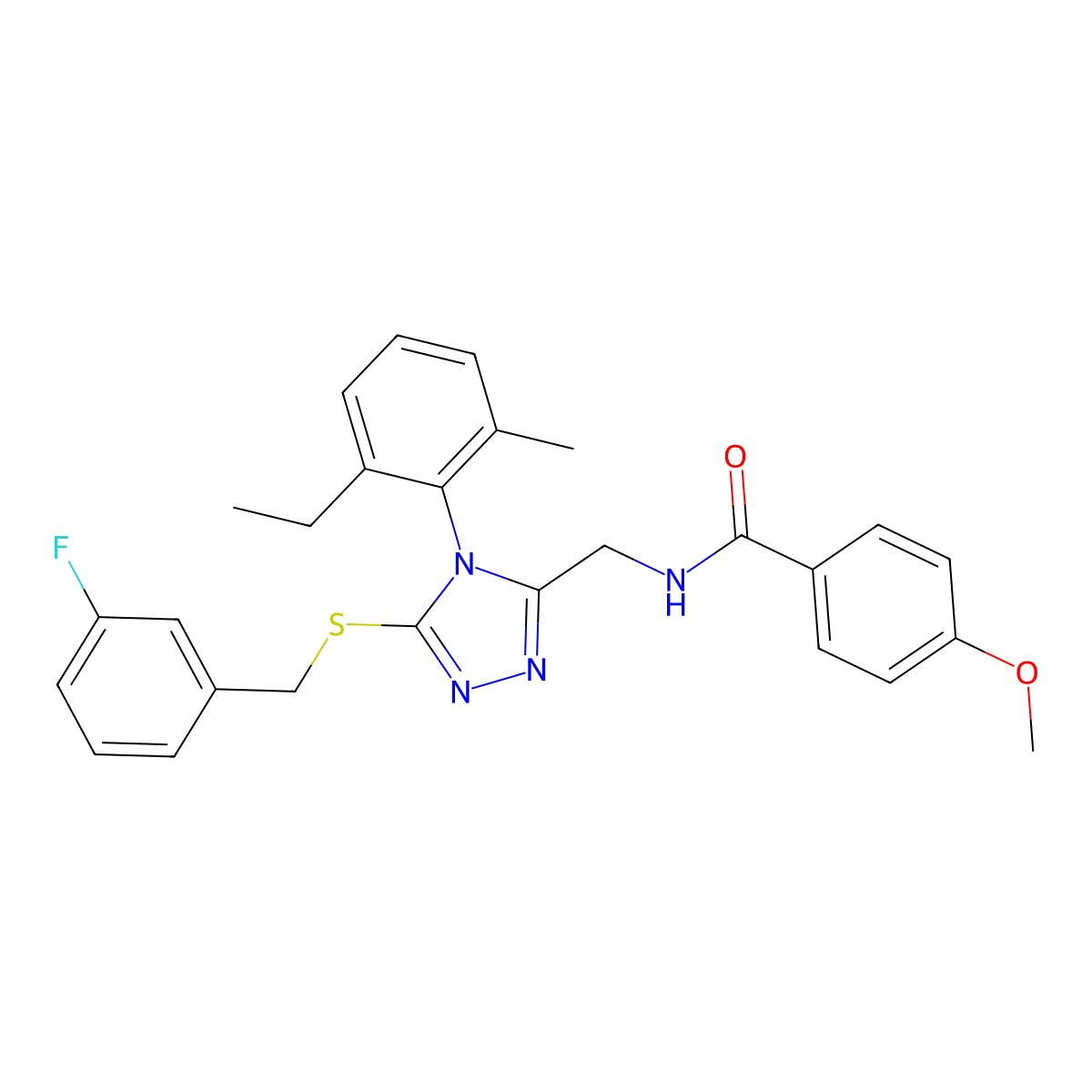N-[[4-(2-ethyl-6-methylphenyl)-5-[(3-fluorophenyl)methylsulfanyl]-1,2,4-triazol-3-yl]methyl]-4-methoxybenzamide molecular structure, CAS 476451-67-9
