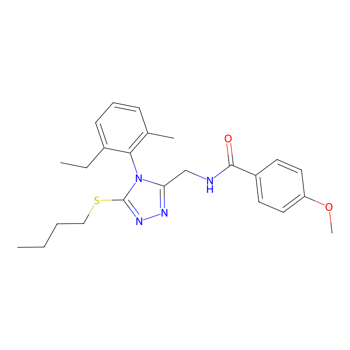 N-((5-(butylthio)-4-(2-ethyl-6-methylphenyl)-4H-1,2,4-triazol-3-yl)methyl)-4-methoxybenzamide molecular structure, CAS 476451-91-9