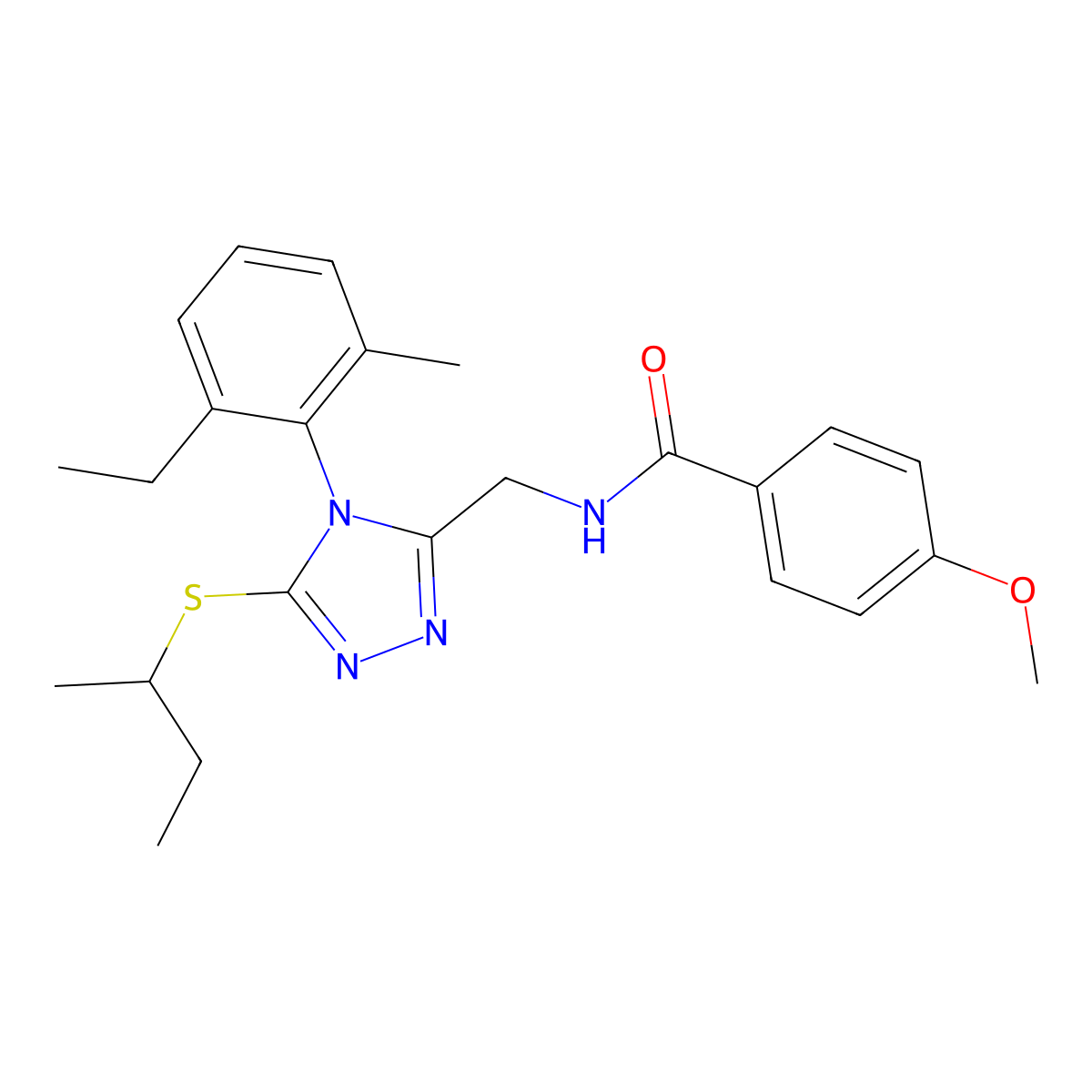 N-((5-(sec-butylthio)-4-(2-ethyl-6-methylphenyl)-4H-1,2,4-triazol-3-yl)methyl)-4-methoxybenzamide molecular structure, CAS 476452-00-3