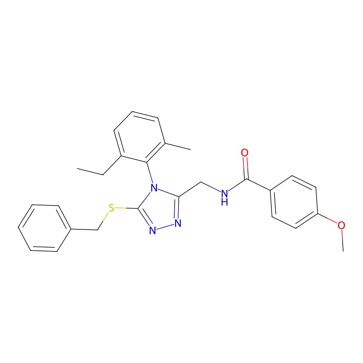 N-((5-(benzylthio)-4-(2-ethyl-6-methylphenyl)-4H-1,2,4-triazol-3-yl)methyl)-4-methoxybenzamide molecular structure, CAS 476452-01-4