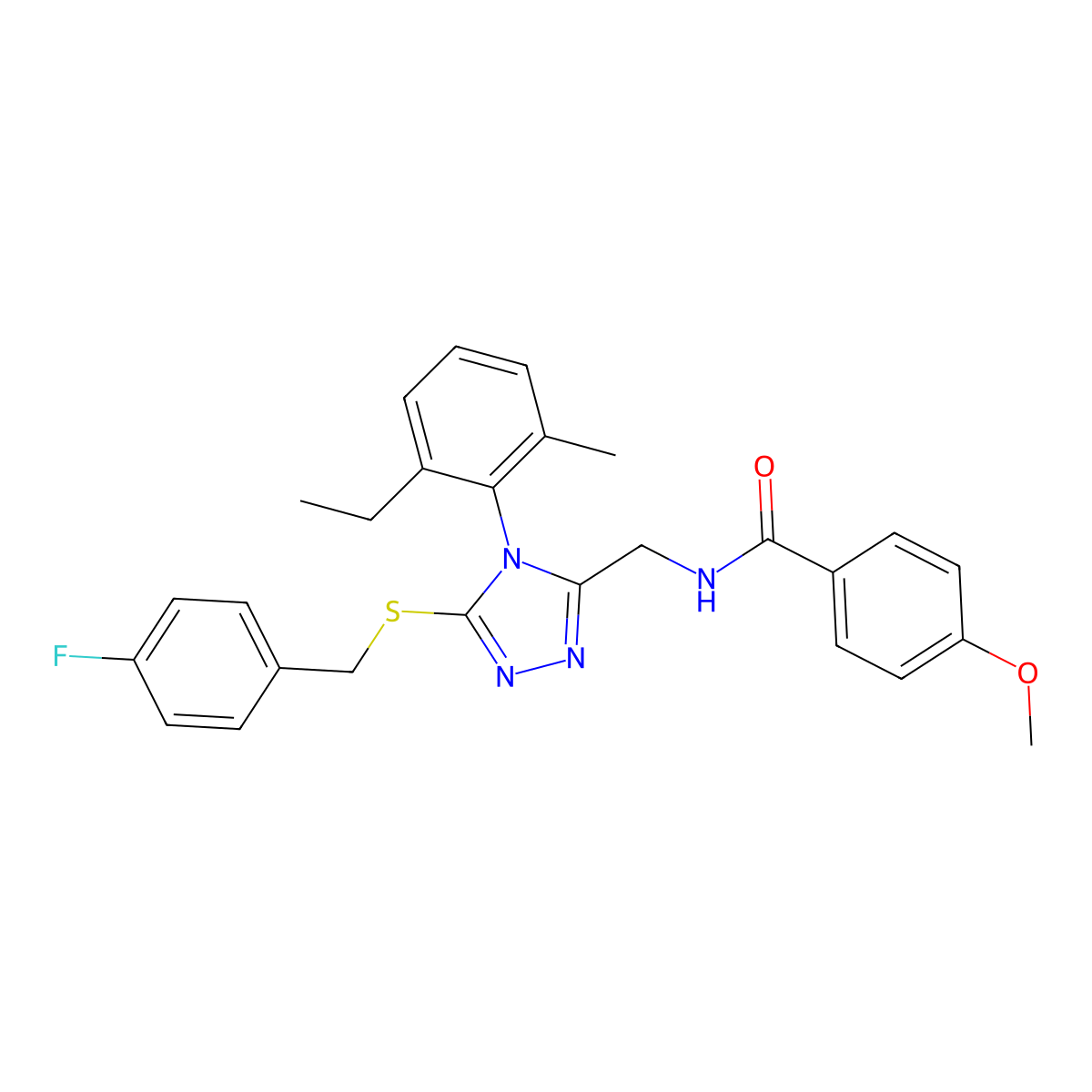 N-((4-(2-ethyl-6-methylphenyl)-5-((4-fluorobenzyl)thio)-4H-1,2,4-triazol-3-yl)methyl)-4-methoxybenzamide molecular structure, CAS 476452-02-5