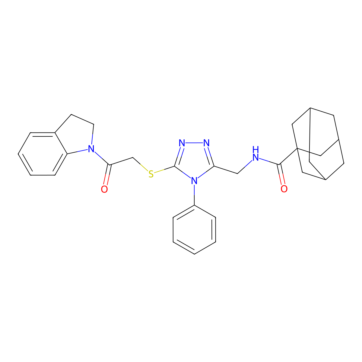 N-[[5-[2-(2,3-dihydroindol-1-yl)-2-oxoethyl]sulfanyl-4-phenyl-1,2,4-triazol-3-yl]methyl]adamantane-1-carboxamide molecular structure, CAS 476452-19-4