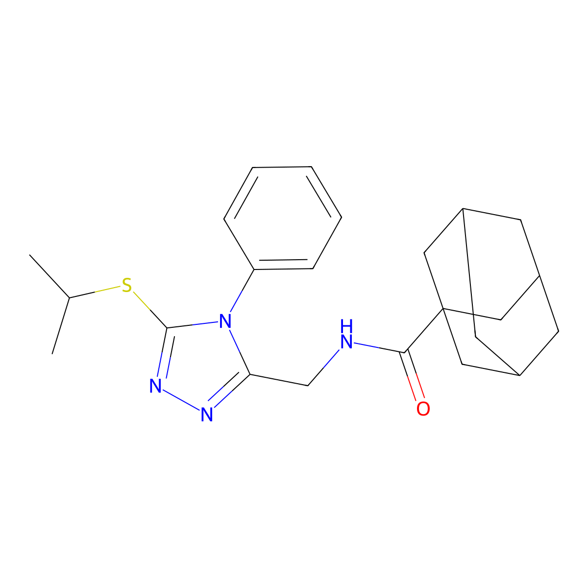N-[(4-phenyl-5-propan-2-ylsulfanyl-1,2,4-triazol-3-yl)methyl]adamantane-1-carboxamide molecular structure, CAS 476452-22-9