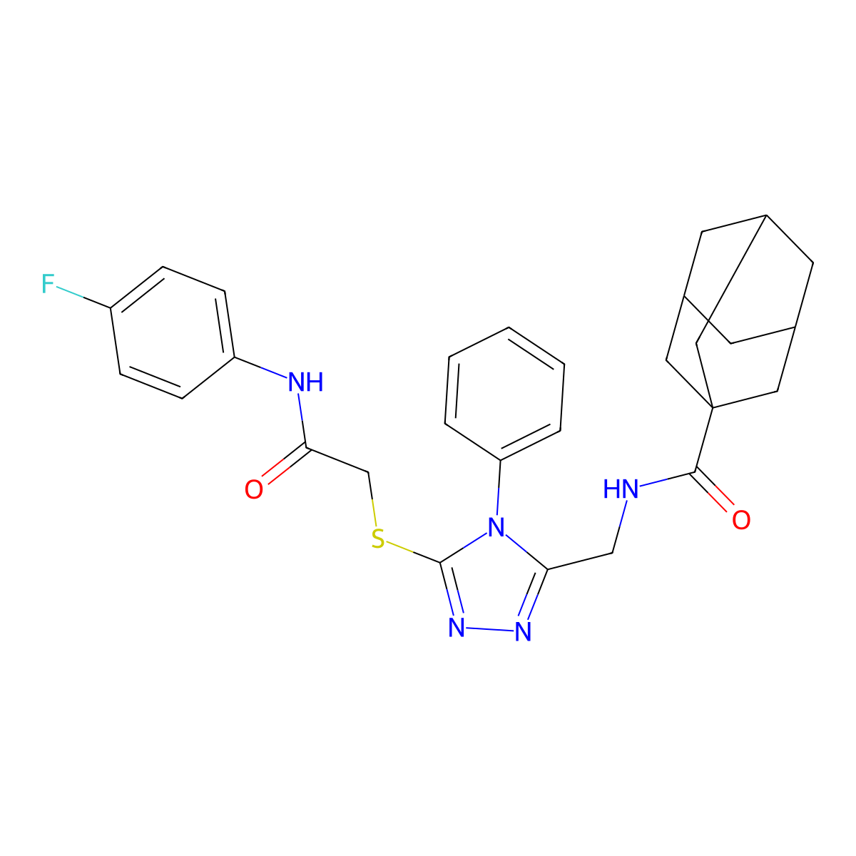 N-[[5-[2-(4-fluoroanilino)-2-oxoethyl]sulfanyl-4-phenyl-1,2,4-triazol-3-yl]methyl]adamantane-1-carboxamide molecular structure, CAS 476452-26-3
