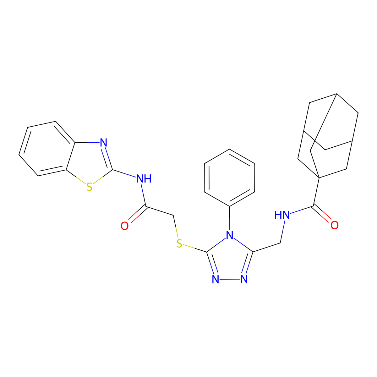 N-[[5-[2-(1,3-benzothiazol-2-ylamino)-2-oxoethyl]sulfanyl-4-phenyl-1,2,4-triazol-3-yl]methyl]adamantane-1-carboxamide molecular structure, CAS 476452-38-7