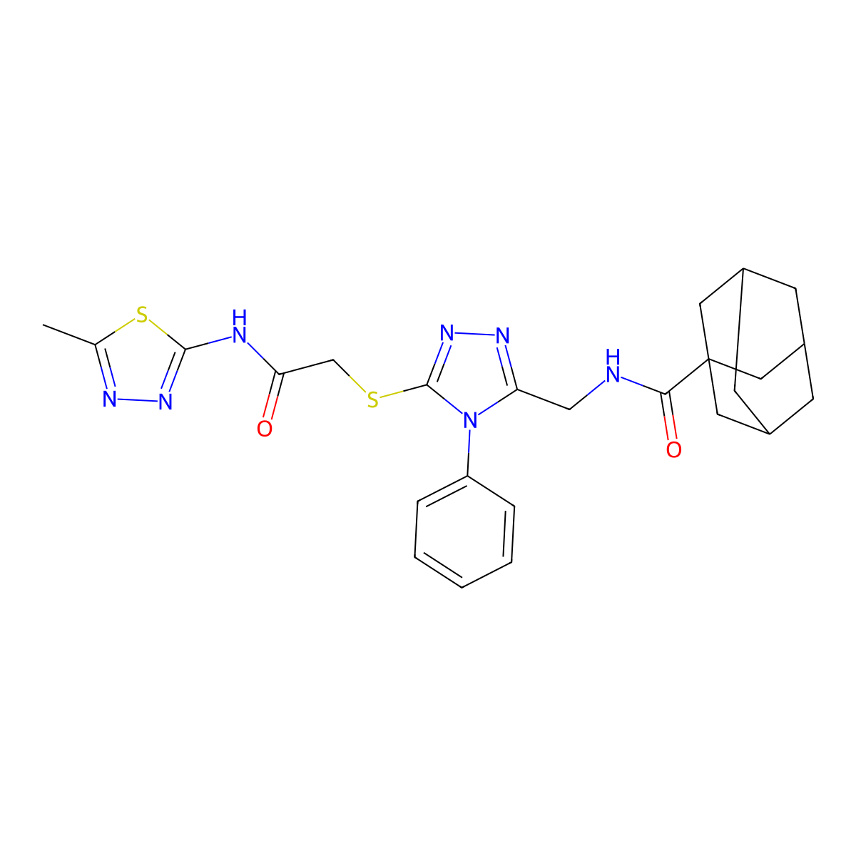 N-[[5-[2-[(5-methyl-1,3,4-thiadiazol-2-yl)amino]-2-oxoethyl]sulfanyl-4-phenyl-1,2,4-triazol-3-yl]methyl]adamantane-1-carboxamide molecular structure, CAS 476452-40-1