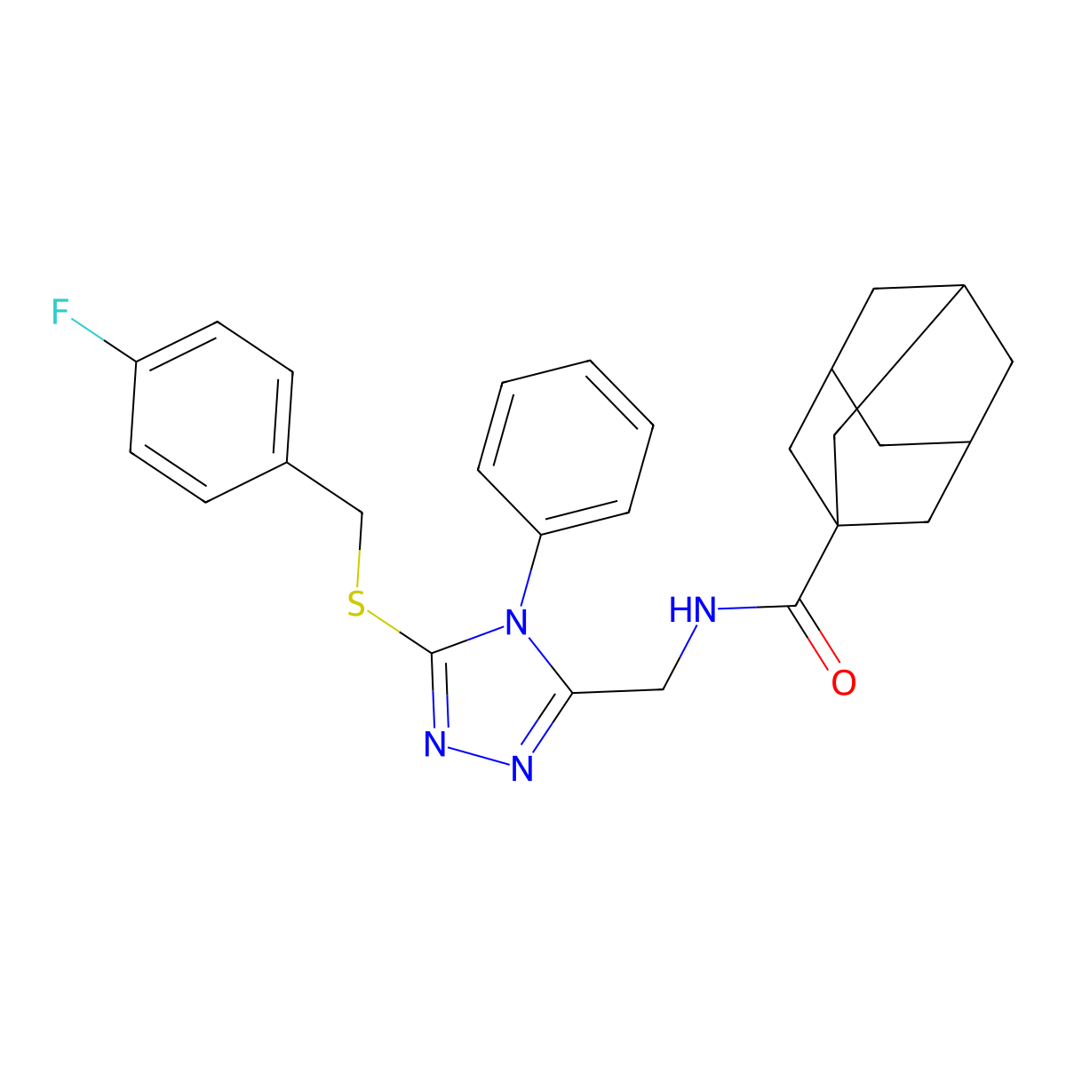 N-[[5-[(4-fluorophenyl)methylsulfanyl]-4-phenyl-1,2,4-triazol-3-yl]methyl]adamantane-1-carboxamide molecular structure, CAS 476452-44-5
