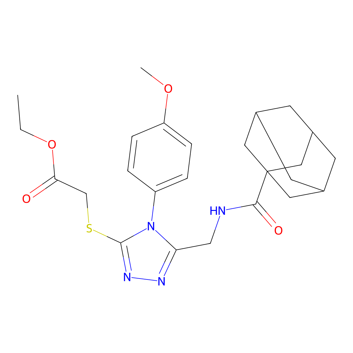 Ethyl 2-[[5-[(adamantane-1-carbonylamino)methyl]-4-(4-methoxyphenyl)-1,2,4-triazol-3-yl]sulfanyl]acetate molecular structure, CAS 476452-53-6