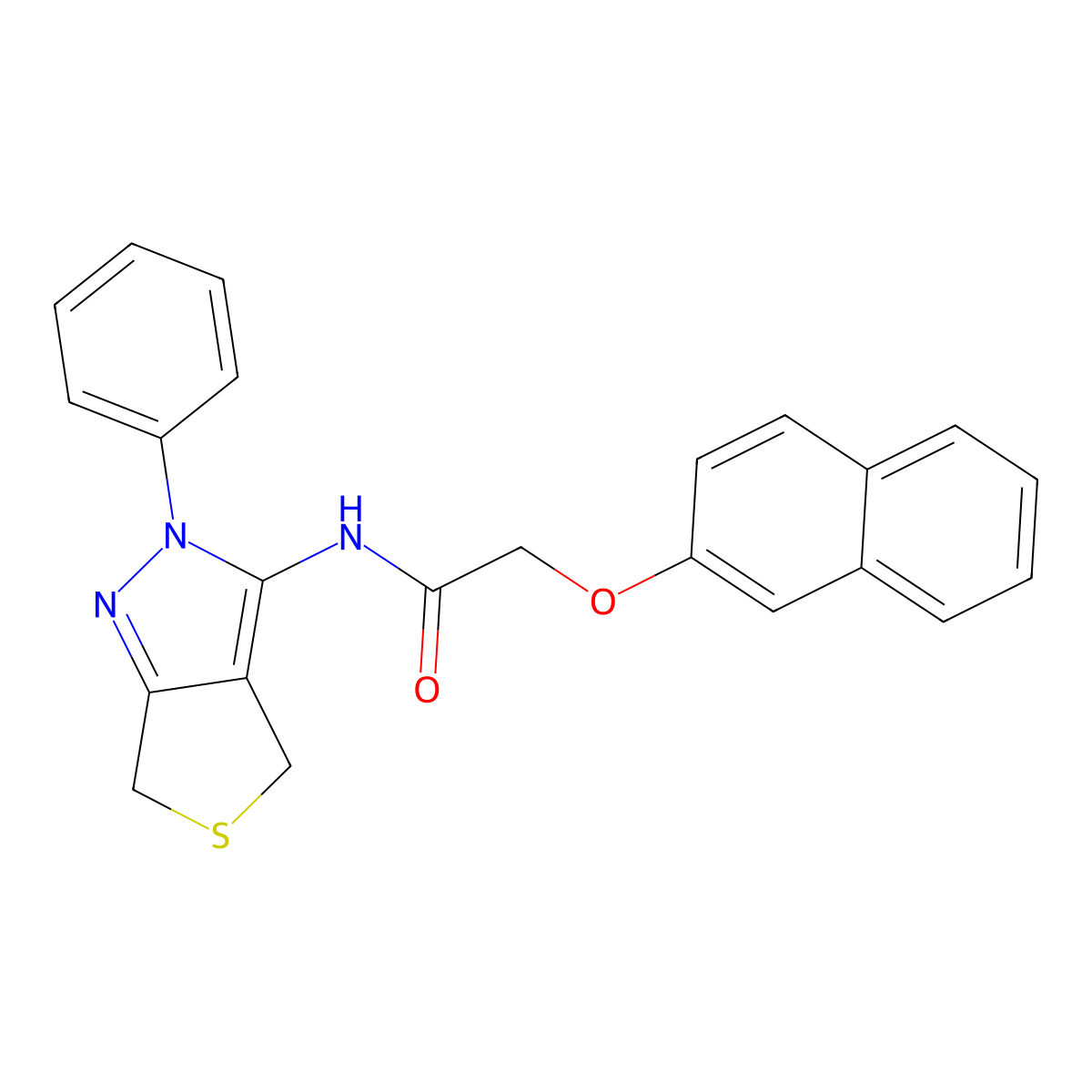 2-(naphthalen-2-yloxy)-N-(2-phenyl-4,6-dihydro-2H-thieno[3,4-c]pyrazol-3-yl)acetamide molecular structure, CAS 476458-02-3