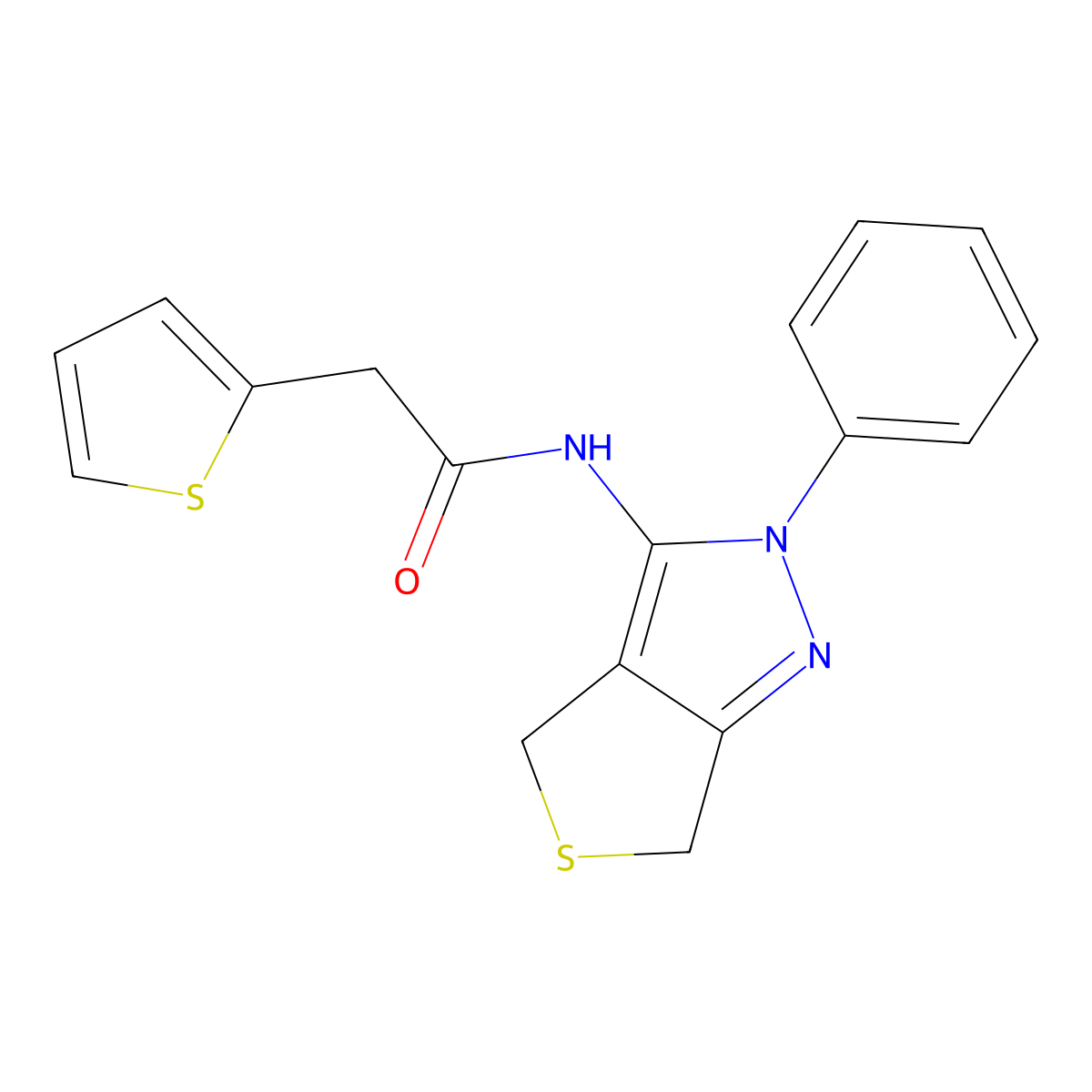 N-(2-phenyl-4,6-dihydro-2H-thieno[3,4-c]pyrazol-3-yl)-2-(thiophen-2-yl)acetamide molecular structure, CAS 476458-03-4