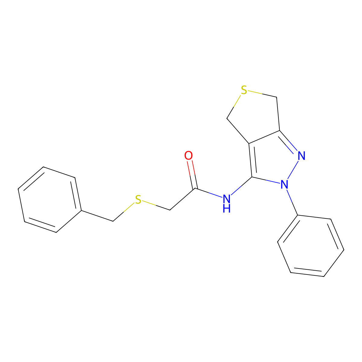 2-benzylsulfanyl-N-(2-phenyl-4,6-dihydrothieno[3,4-c]pyrazol-3-yl)acetamide molecular structure, CAS 476458-11-4