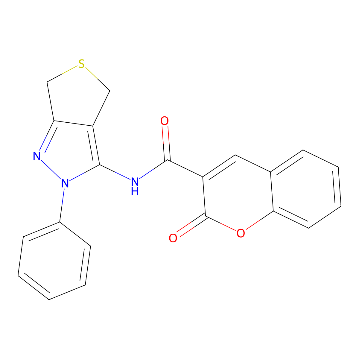 2-oxo-N-(2-phenyl-4,6-dihydro-2H-thieno[3,4-c]pyrazol-3-yl)-2H-chromene-3-carboxamide molecular structure, CAS 476458-12-5