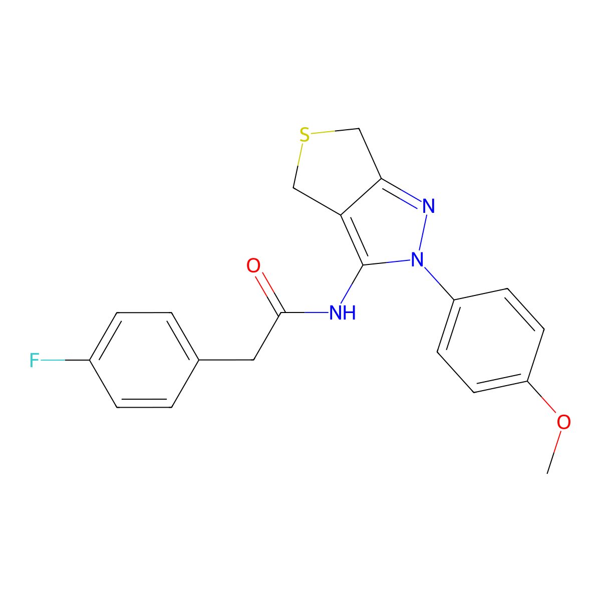 2-(4-fluorophenyl)-N-(2-(4-methoxyphenyl)-4,6-dihydro-2H-thieno[3,4-c]pyrazol-3-yl)acetamide molecular structure, CAS 476458-26-1