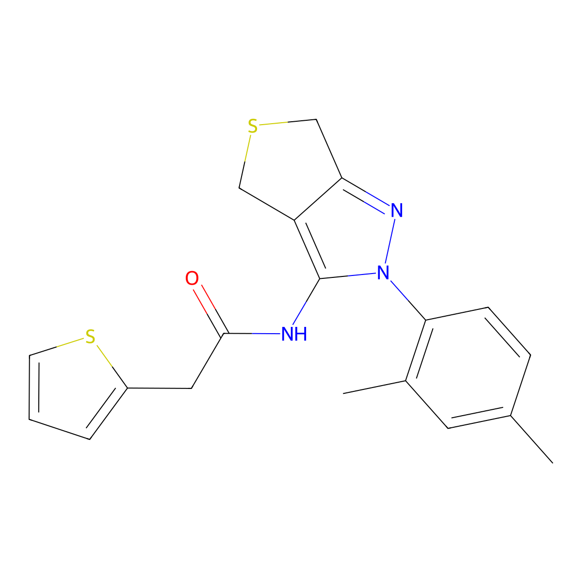 N-[2-(2,4-dimethylphenyl)-4,6-dihydrothieno[3,4-c]pyrazol-3-yl]-2-thiophen-2-ylacetamide molecular structure, CAS 476458-30-7