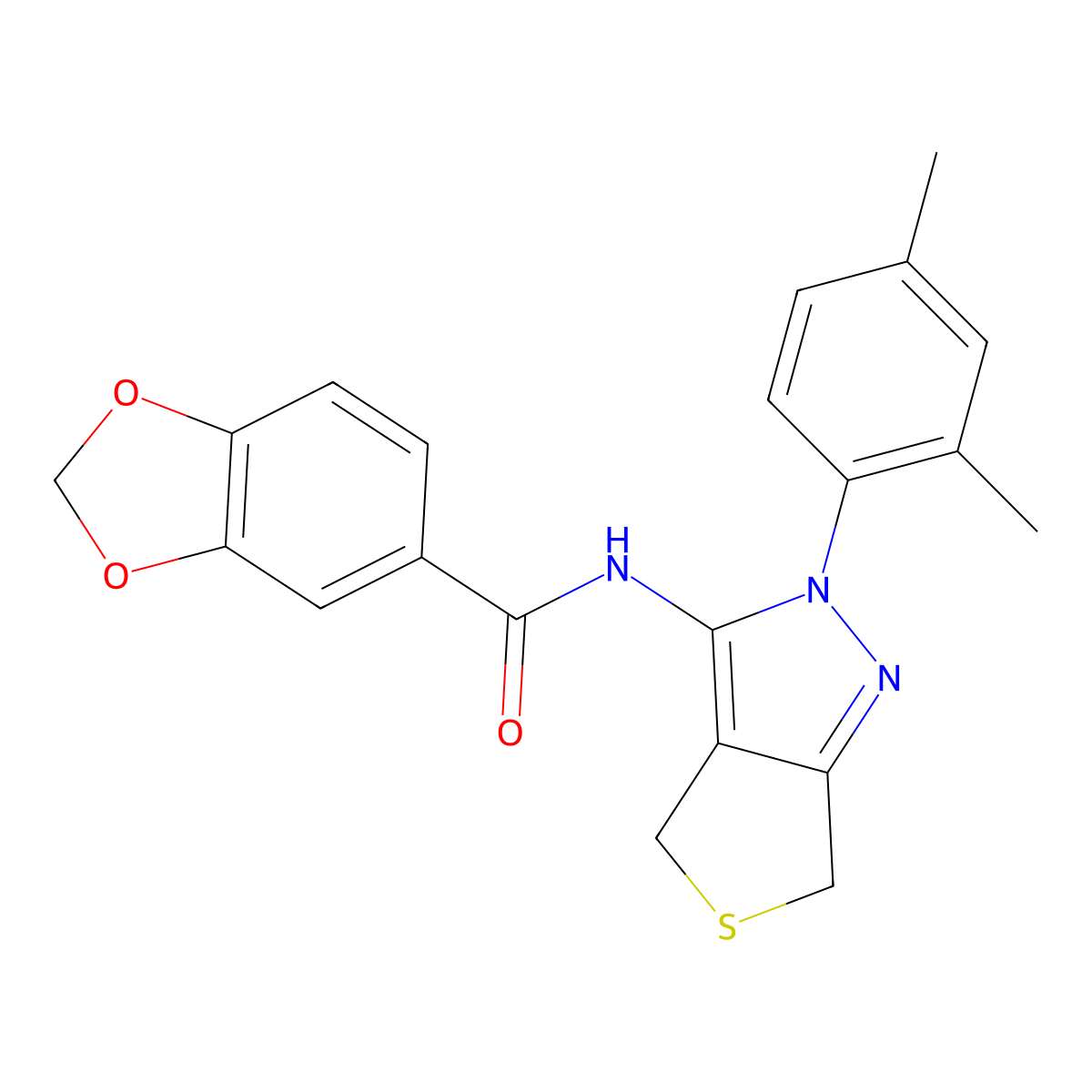 N-[2-(2,4-dimethylphenyl)-4,6-dihydrothieno[3,4-c]pyrazol-3-yl]-1,3-benzodioxole-5-carboxamide molecular structure, CAS 476458-31-8
