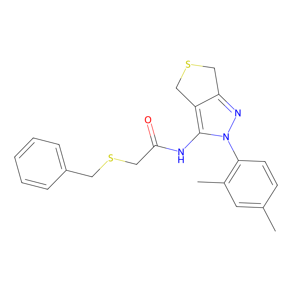 2-(benzylthio)-N-(2-(2,4-dimethylphenyl)-4,6-dihydro-2H-thieno[3,4-c]pyrazol-3-yl)acetamide molecular structure, CAS 476458-38-5