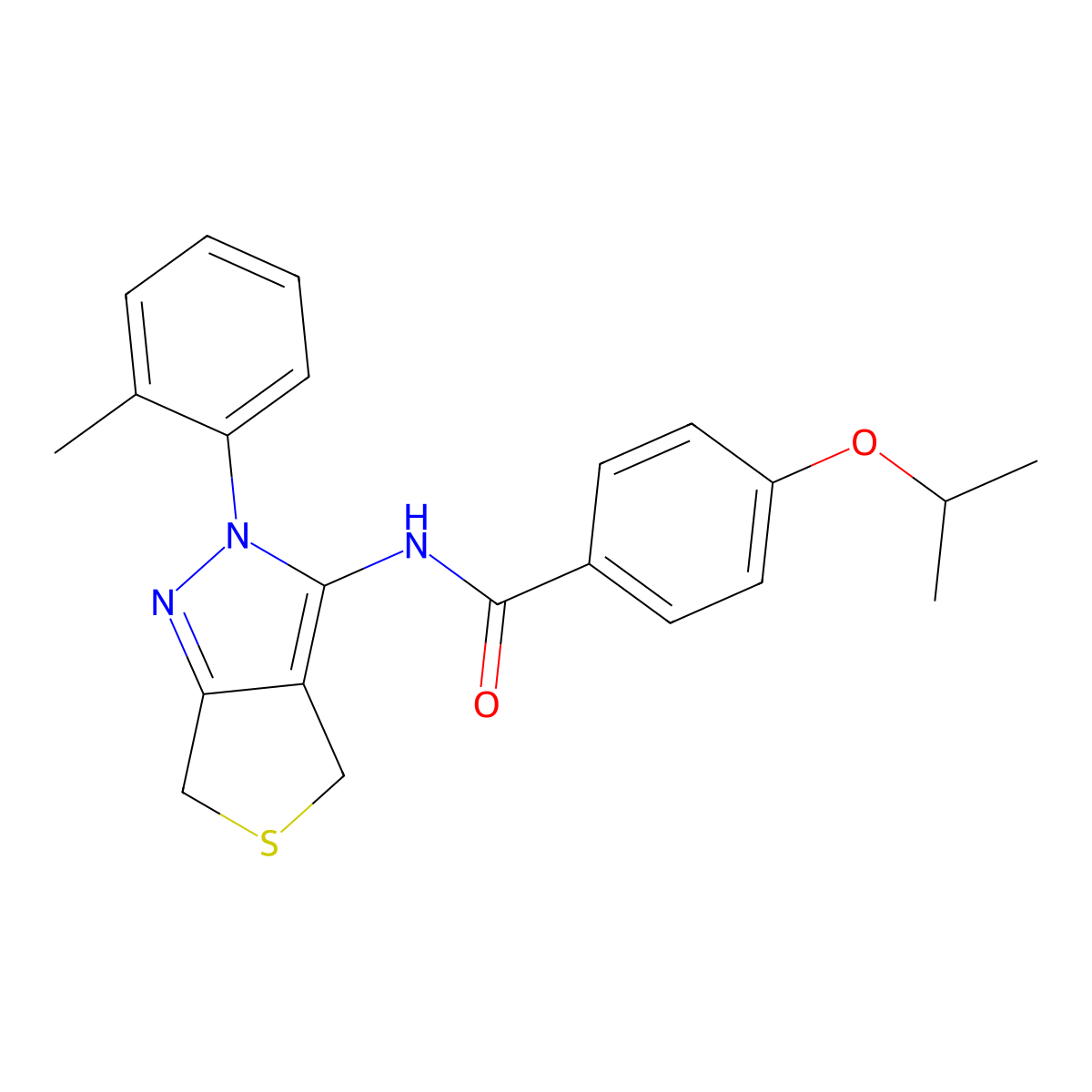 4-isopropoxy-N-(2-(o-tolyl)-4,6-dihydro-2H-thieno[3,4-c]pyrazol-3-yl)benzamide molecular structure, CAS 476458-42-1