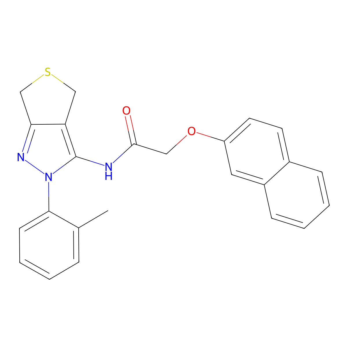2-(naphthalen-2-yloxy)-N-(2-(o-tolyl)-4,6-dihydro-2H-thieno[3,4-c]pyrazol-3-yl)acetamide molecular structure, CAS 476458-44-3