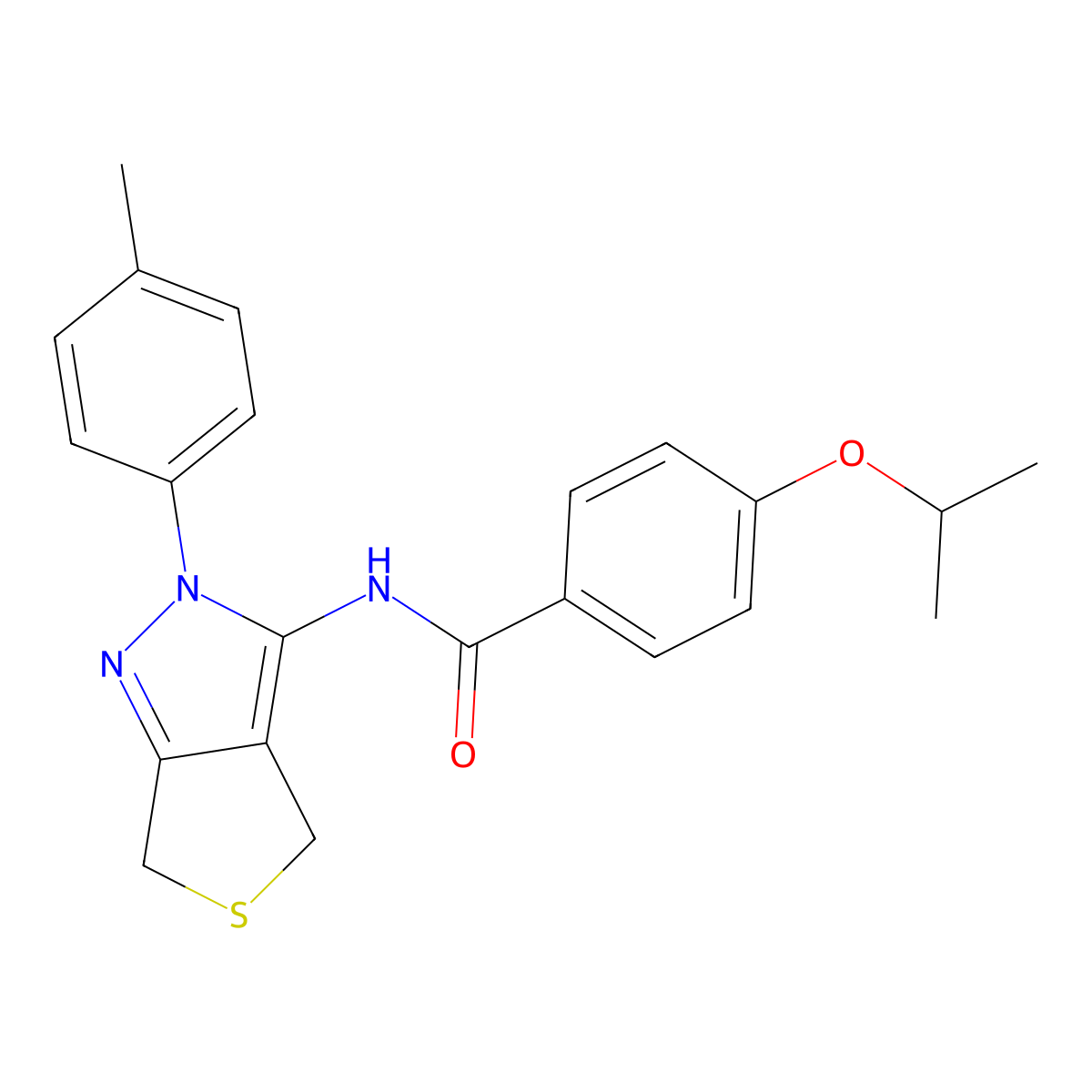 4-isopropoxy-N-(2-(p-tolyl)-4,6-dihydro-2H-thieno[3,4-c]pyrazol-3-yl)benzamide molecular structure, CAS 476458-71-6