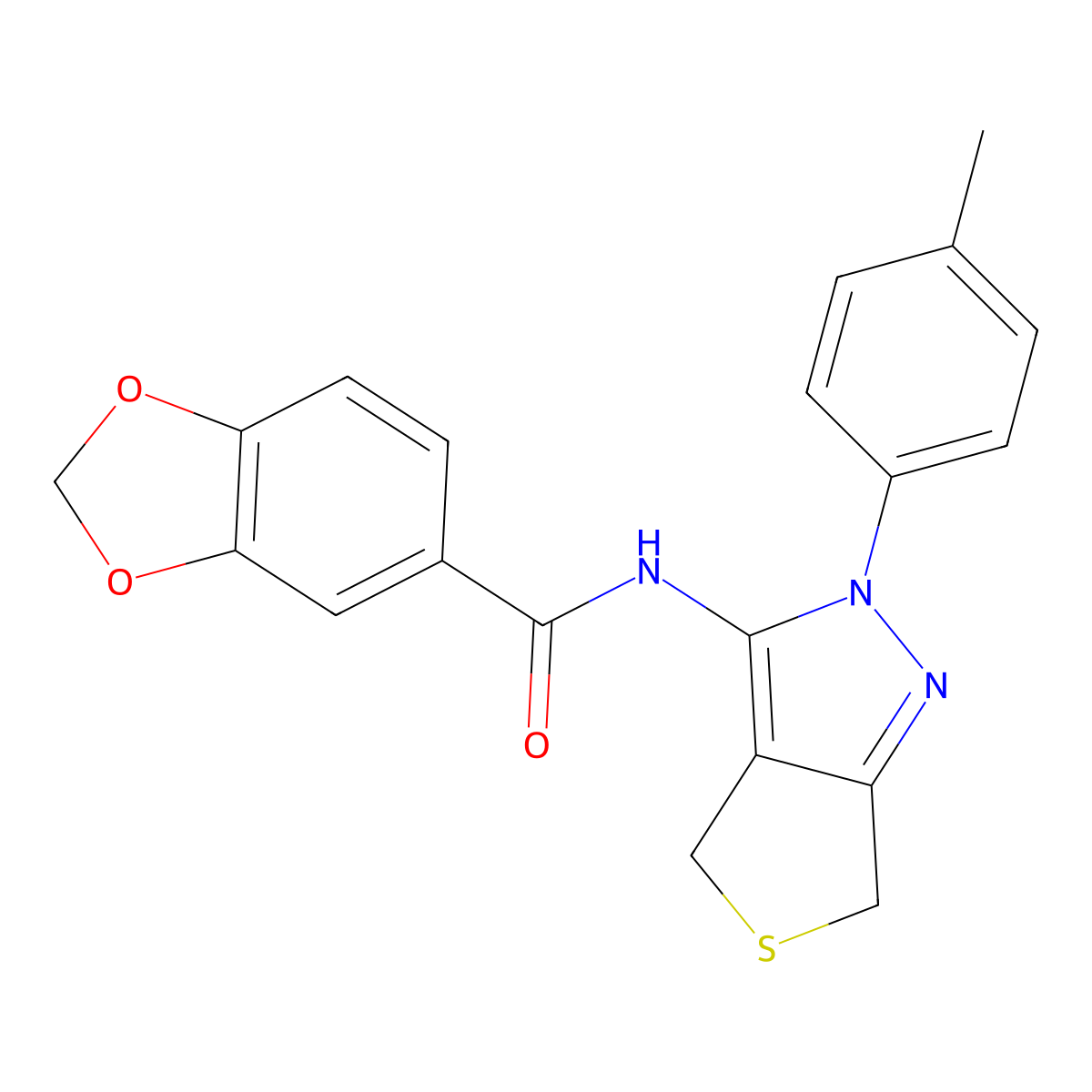 N-[2-(4-methylphenyl)-4,6-dihydrothieno[3,4-c]pyrazol-3-yl]-1,3-benzodioxole-5-carboxamide molecular structure, CAS 476458-75-0