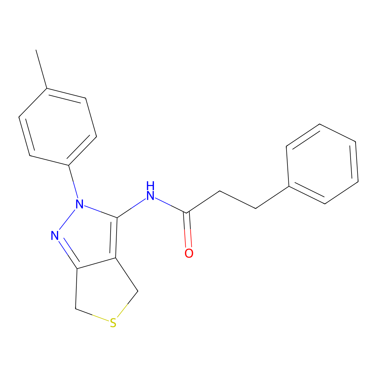 N-[2-(4-methylphenyl)-4,6-dihydrothieno[3,4-c]pyrazol-3-yl]-3-phenylpropanamide molecular structure, CAS 476458-80-7