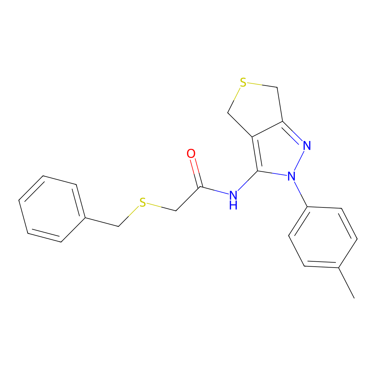 2-(benzylthio)-N-(2-(p-tolyl)-4,6-dihydro-2H-thieno[3,4-c]pyrazol-3-yl)acetamide molecular structure, CAS 476458-83-0