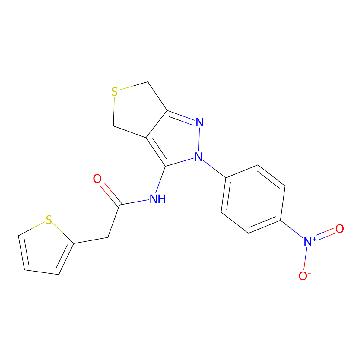 N-[2-(4-nitrophenyl)-4,6-dihydrothieno[3,4-c]pyrazol-3-yl]-2-thiophen-2-ylacetamide molecular structure, CAS 476458-91-0