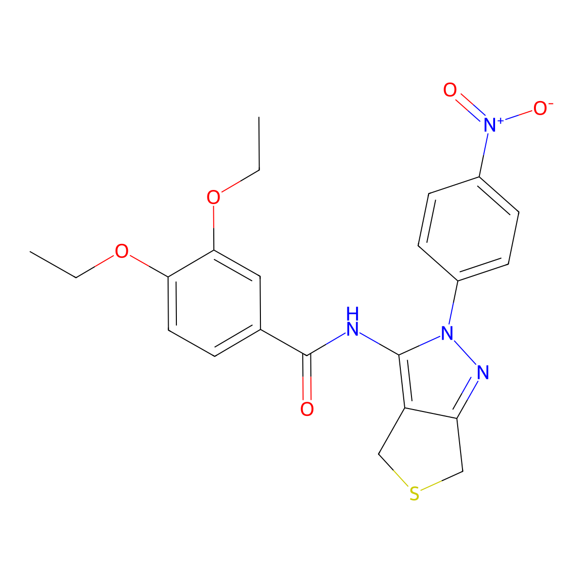 3,4-diethoxy-N-(2-(4-nitrophenyl)-4,6-dihydro-2H-thieno[3,4-c]pyrazol-3-yl)benzamide molecular structure, CAS 476459-00-4