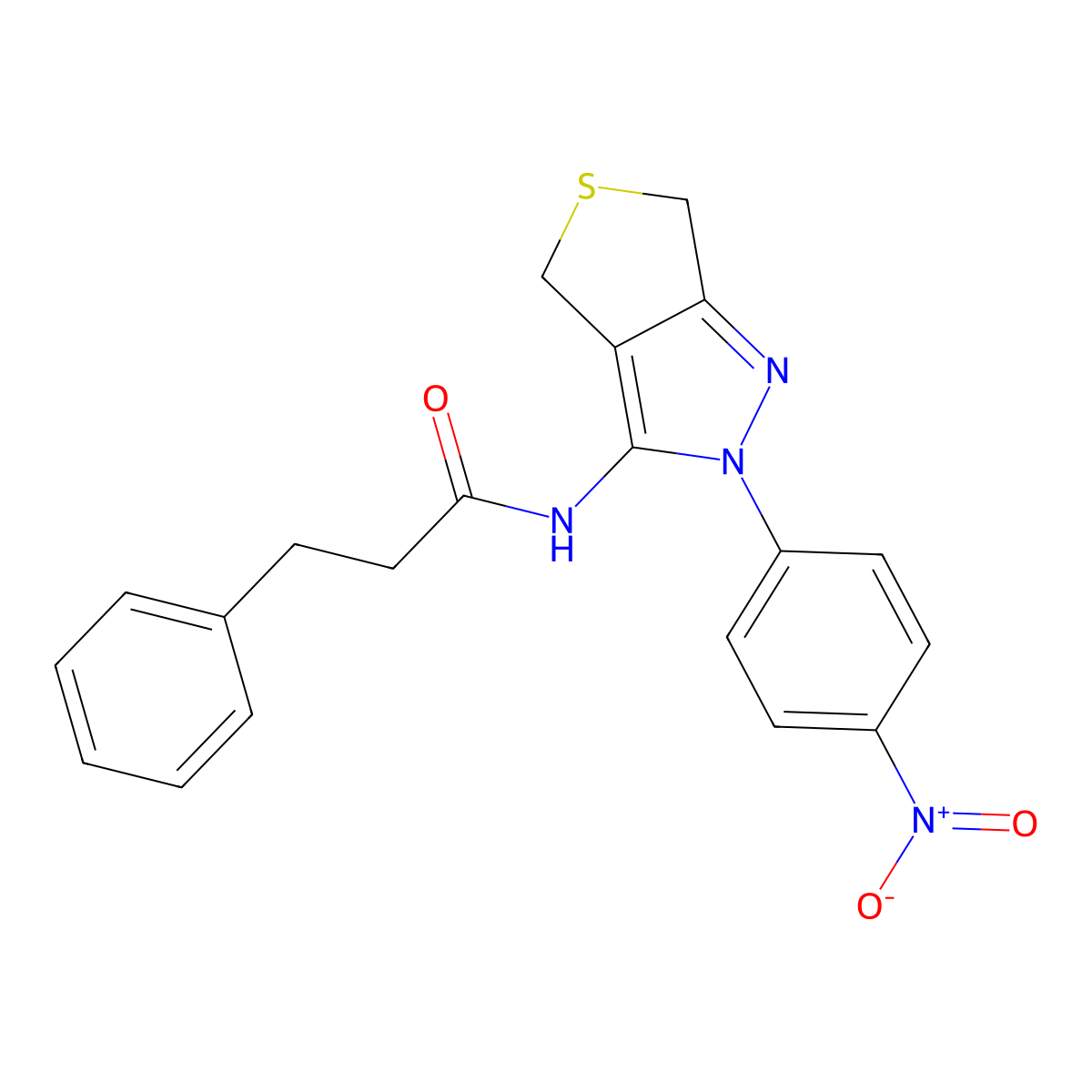 N-[2-(4-nitrophenyl)-4,6-dihydrothieno[3,4-c]pyrazol-3-yl]-3-phenylpropanamide molecular structure, CAS 476459-02-6