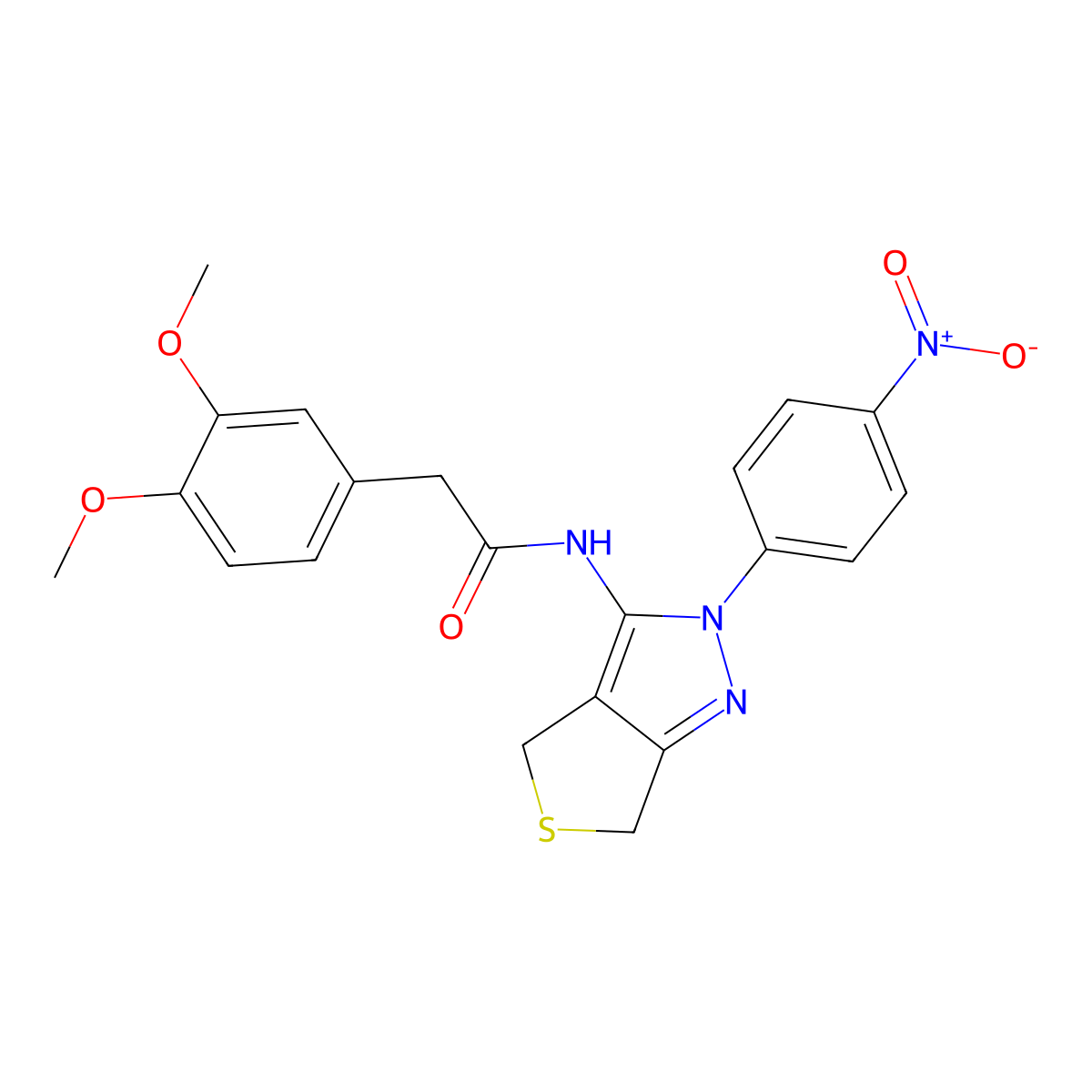 2-(3,4-dimethoxyphenyl)-N-[2-(4-nitrophenyl)-4,6-dihydrothieno[3,4-c]pyrazol-3-yl]acetamide molecular structure, CAS 476459-04-8