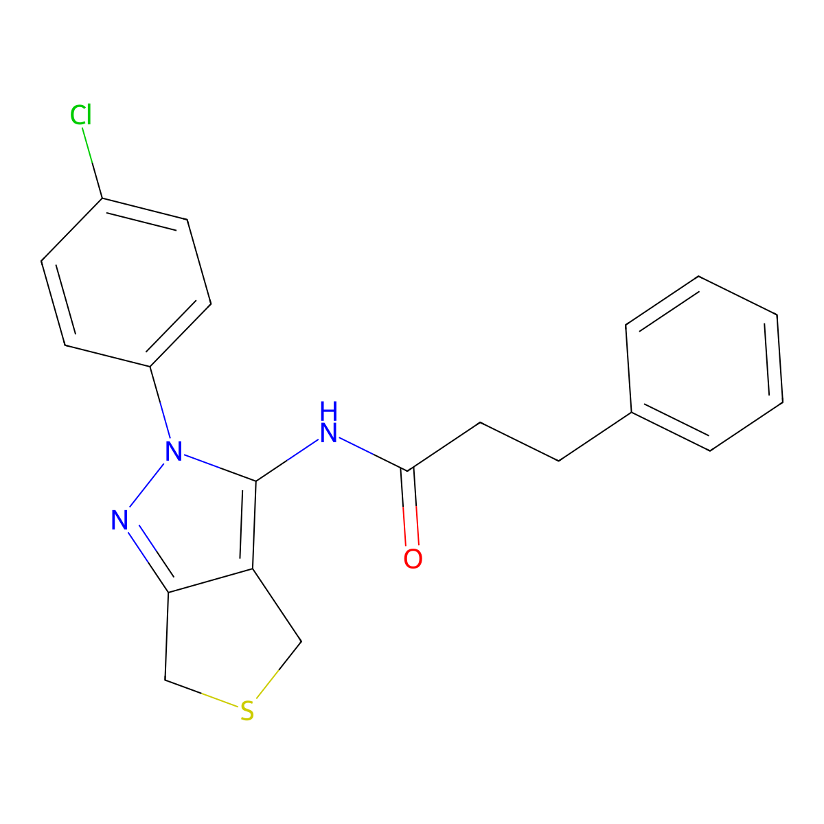 N-[2-(4-chlorophenyl)-4,6-dihydrothieno[3,4-c]pyrazol-3-yl]-3-phenylpropanamide molecular structure, CAS 476459-17-3