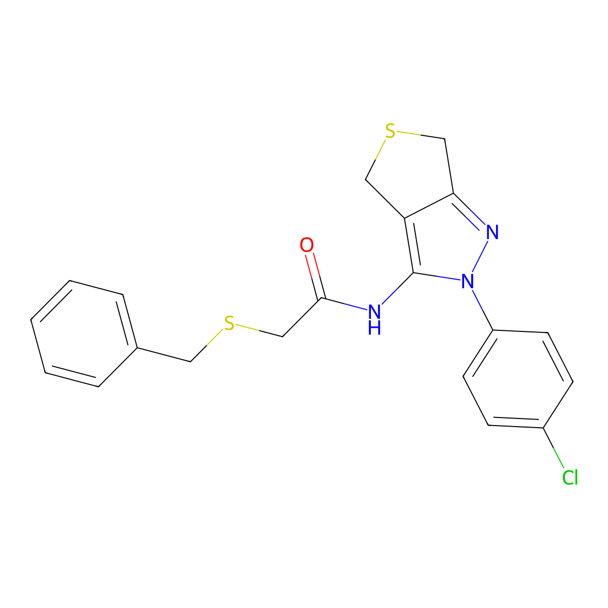 2-(benzylthio)-N-(2-(4-chlorophenyl)-4,6-dihydro-2H-thieno[3,4-c]pyrazol-3-yl)acetamide molecular structure, CAS 476459-19-5