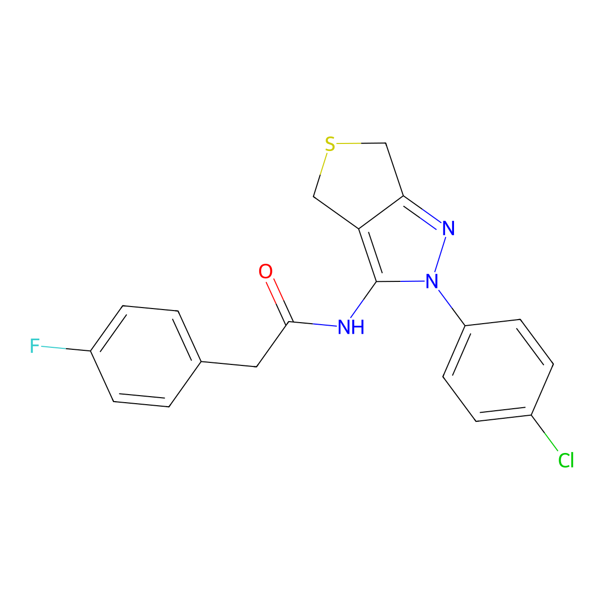 N-[2-(4-chlorophenyl)-4,6-dihydrothieno[3,4-c]pyrazol-3-yl]-2-(4-fluorophenyl)acetamide molecular structure, CAS 476459-20-8