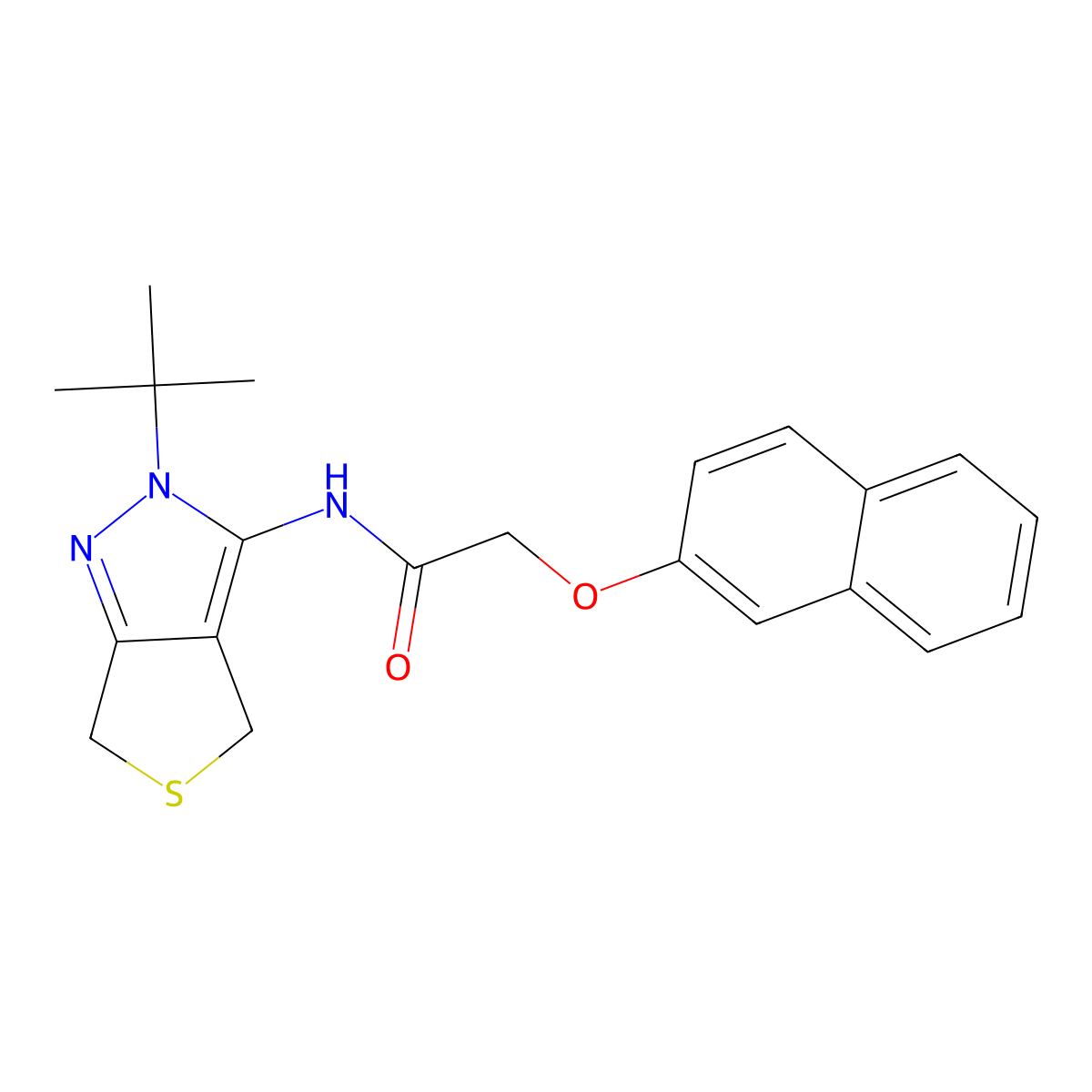 N-(2-tert-butyl-4,6-dihydrothieno[3,4-c]pyrazol-3-yl)-2-naphthalen-2-yloxyacetamide molecular structure, CAS 476459-22-0