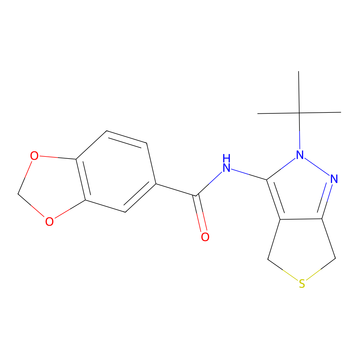 N-(2-(tert-butyl)-4,6-dihydro-2H-thieno[3,4-c]pyrazol-3-yl)benzo[d][1,3]dioxole-5-carboxamide molecular structure, CAS 476459-24-2