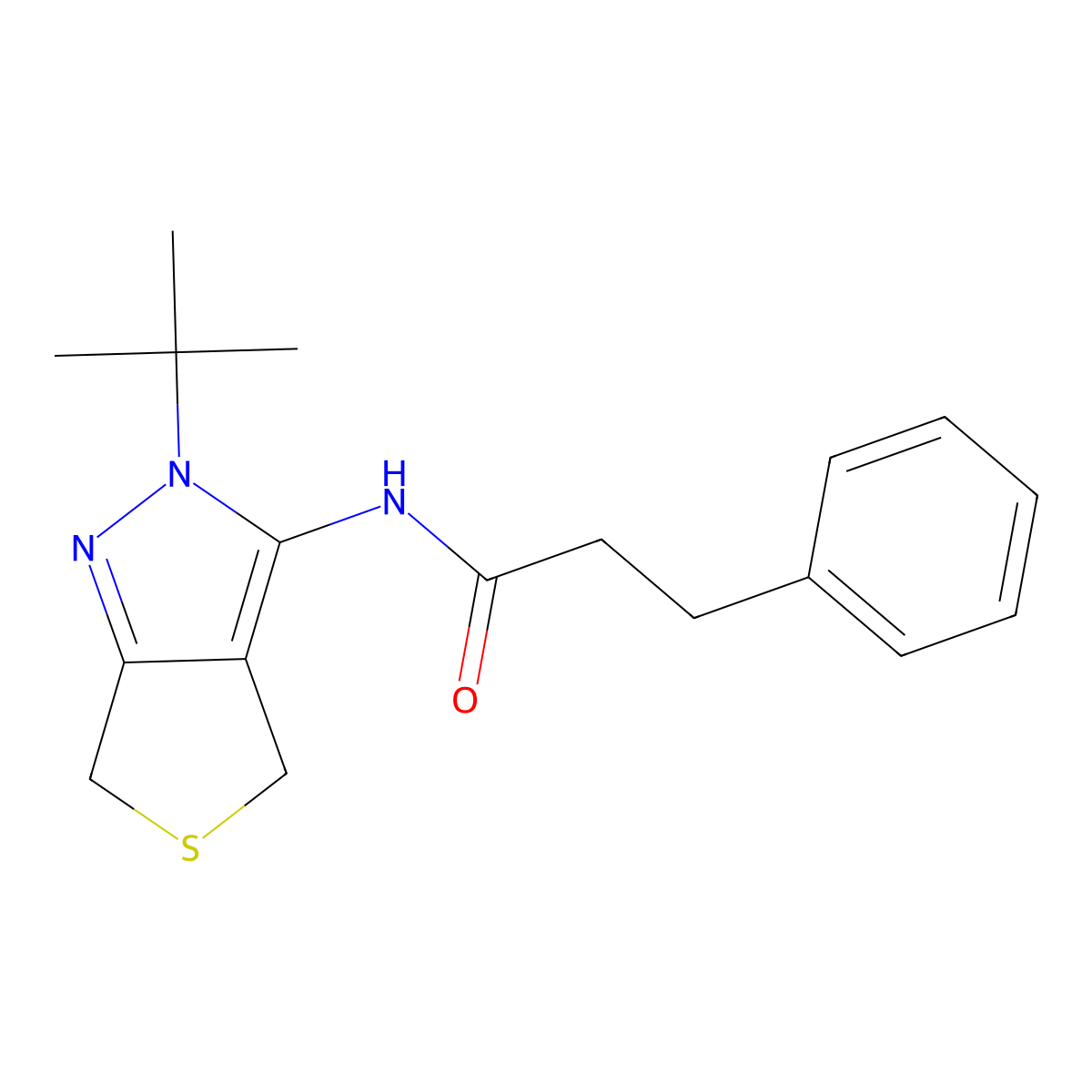 N-(2-tert-butyl-4,6-dihydrothieno[3,4-c]pyrazol-3-yl)-3-phenylpropanamide molecular structure, CAS 476459-29-7