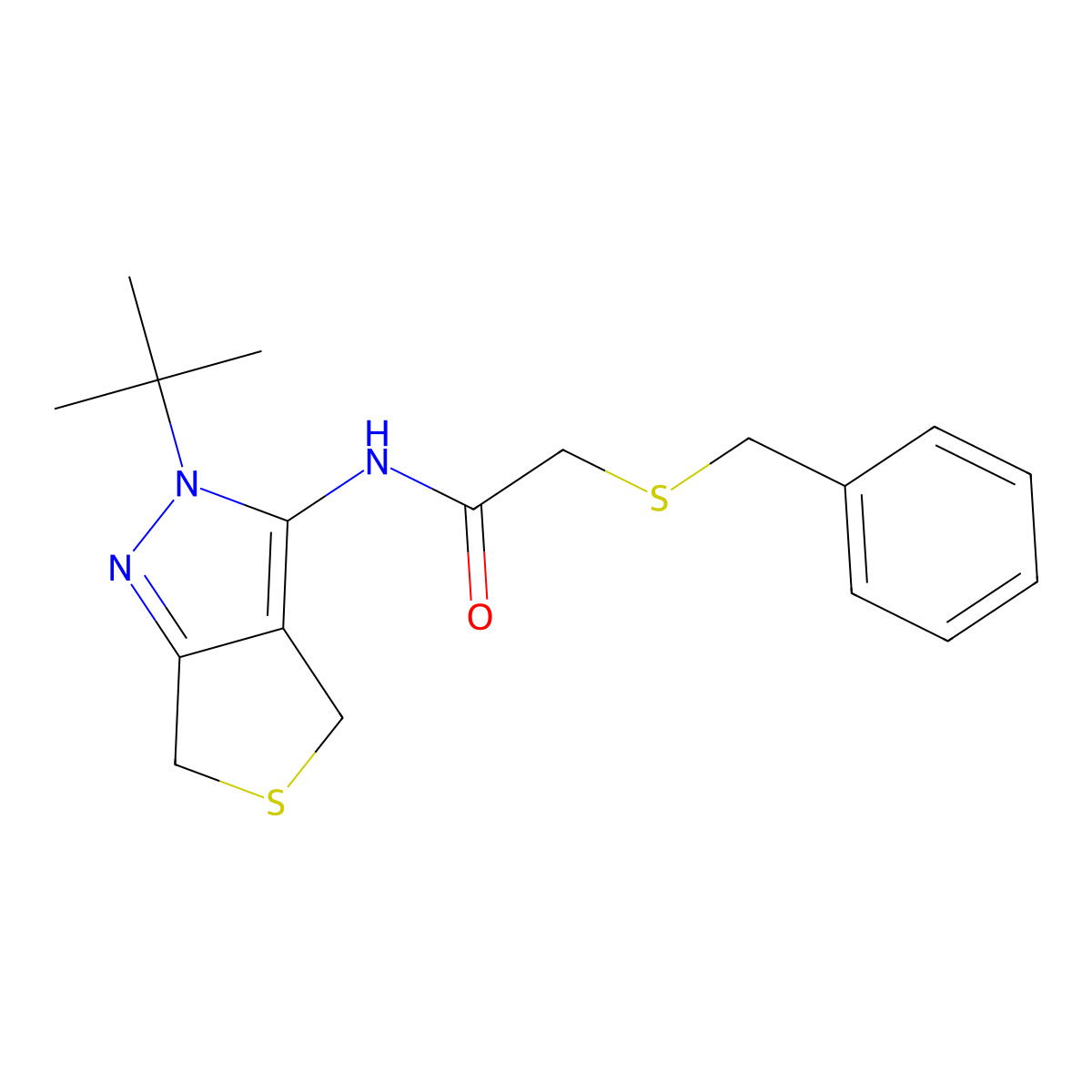 2-benzylsulfanyl-N-(2-tert-butyl-4,6-dihydrothieno[3,4-c]pyrazol-3-yl)acetamide molecular structure, CAS 476459-31-1