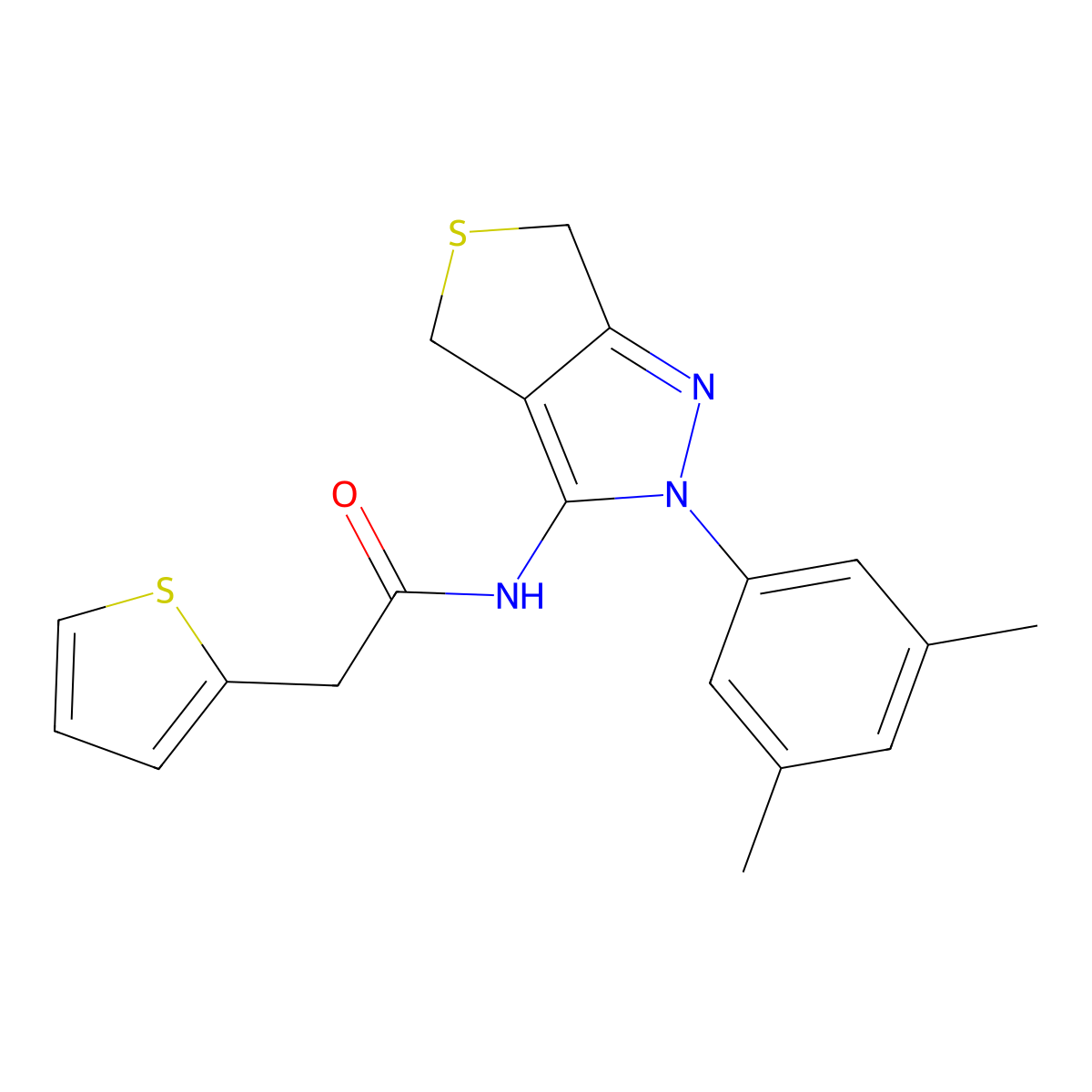 N-(2-(3,5-dimethylphenyl)-4,6-dihydro-2H-thieno[3,4-c]pyrazol-3-yl)-2-(thiophen-2-yl)acetamide molecular structure, CAS 476459-36-6