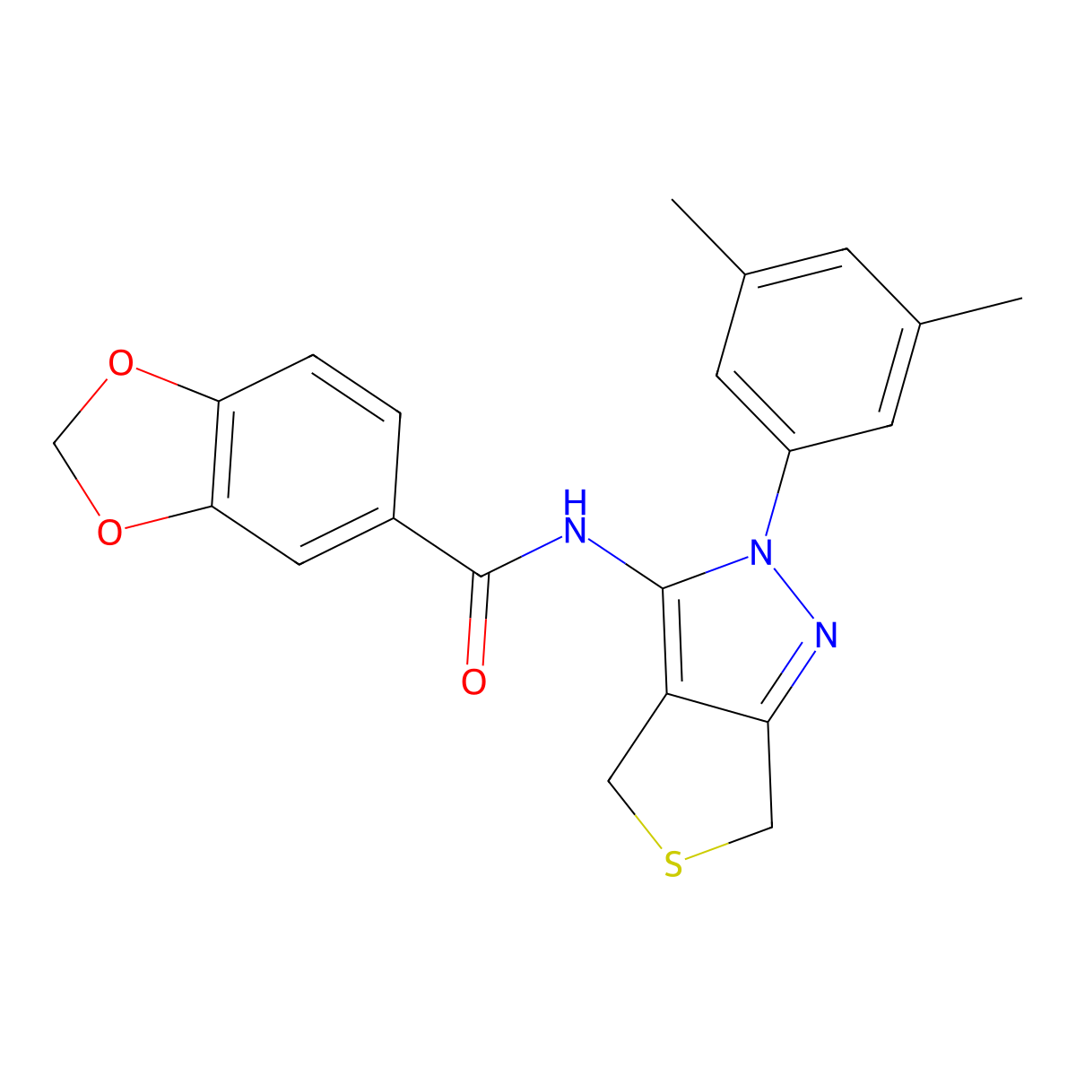N-[2-(3,5-dimethylphenyl)-4,6-dihydrothieno[3,4-c]pyrazol-3-yl]-1,3-benzodioxole-5-carboxamide molecular structure, CAS 476459-37-7